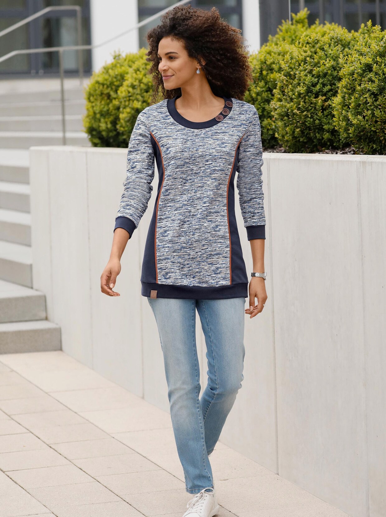 Sweatshirt - marine-weiß-meliert