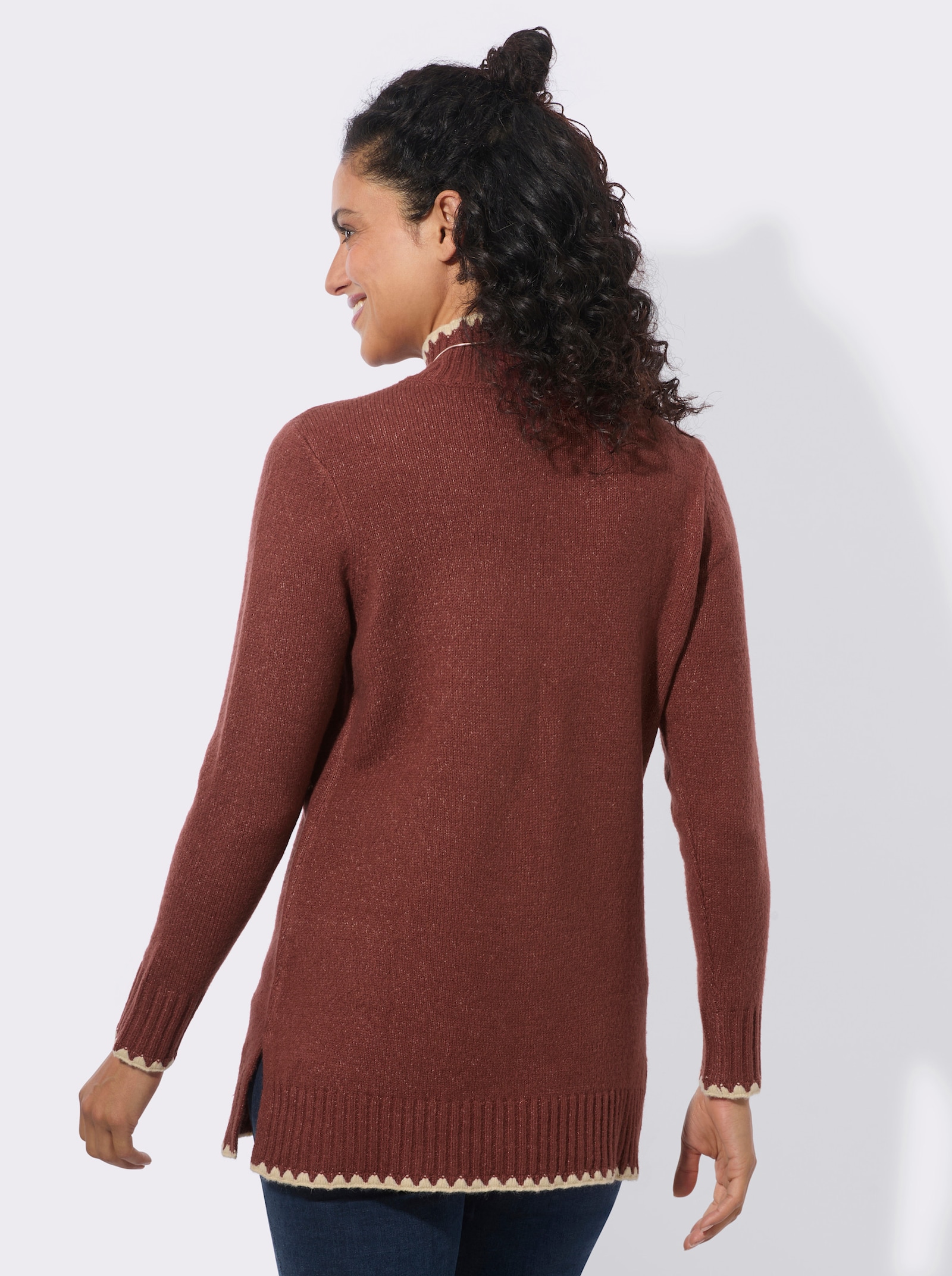 Longpullover mit Seitenschlitzen - rotbraun