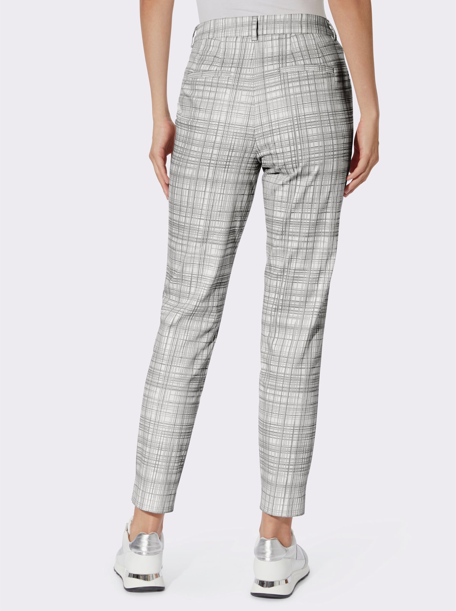 heine Druckhose aus Stretch-Satin - weiß-hellgrau-kariert