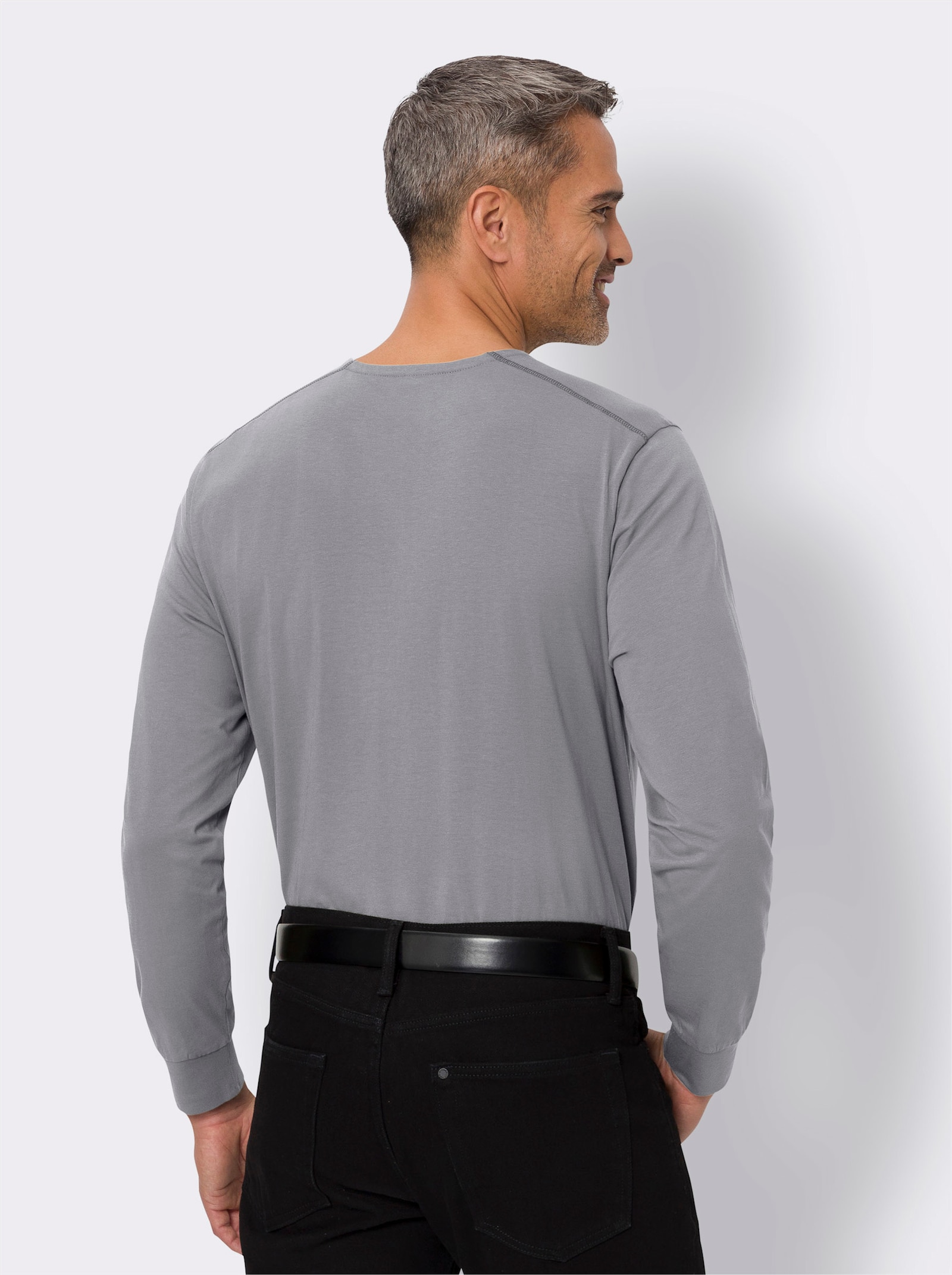 Rundhalsshirt mit Bündchen an den Ärmeln - grau-meliert