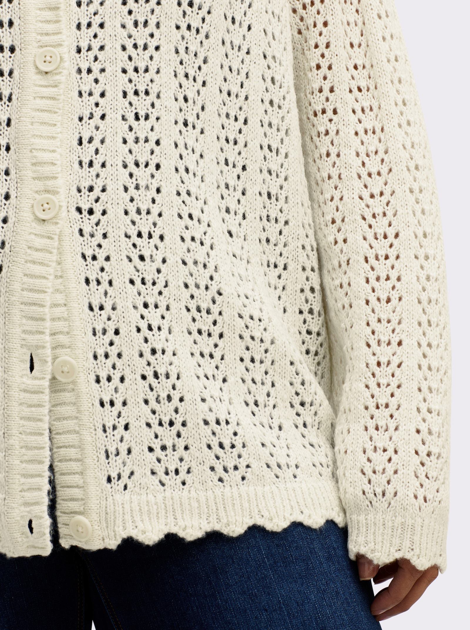 sheego Ajourstrickjacke in kurzer Form - champagner