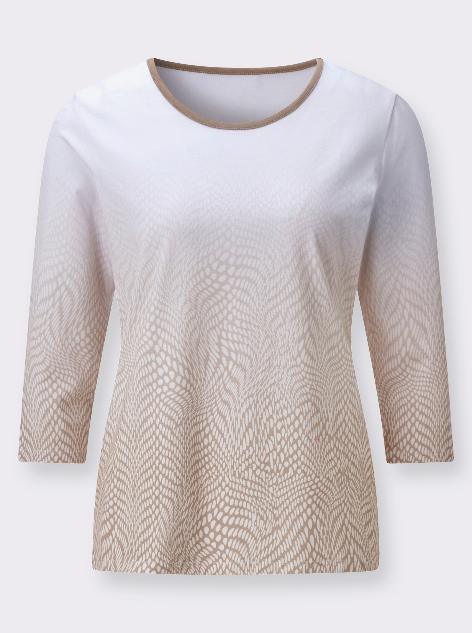 Rundhalsshirt im Farbverlauf - weiß-beige-bedruckt