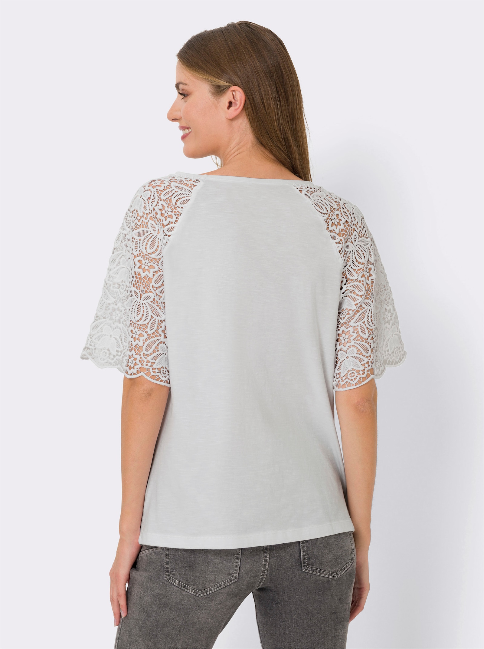 heine Rundhalsshirt mit Spitze - weiß