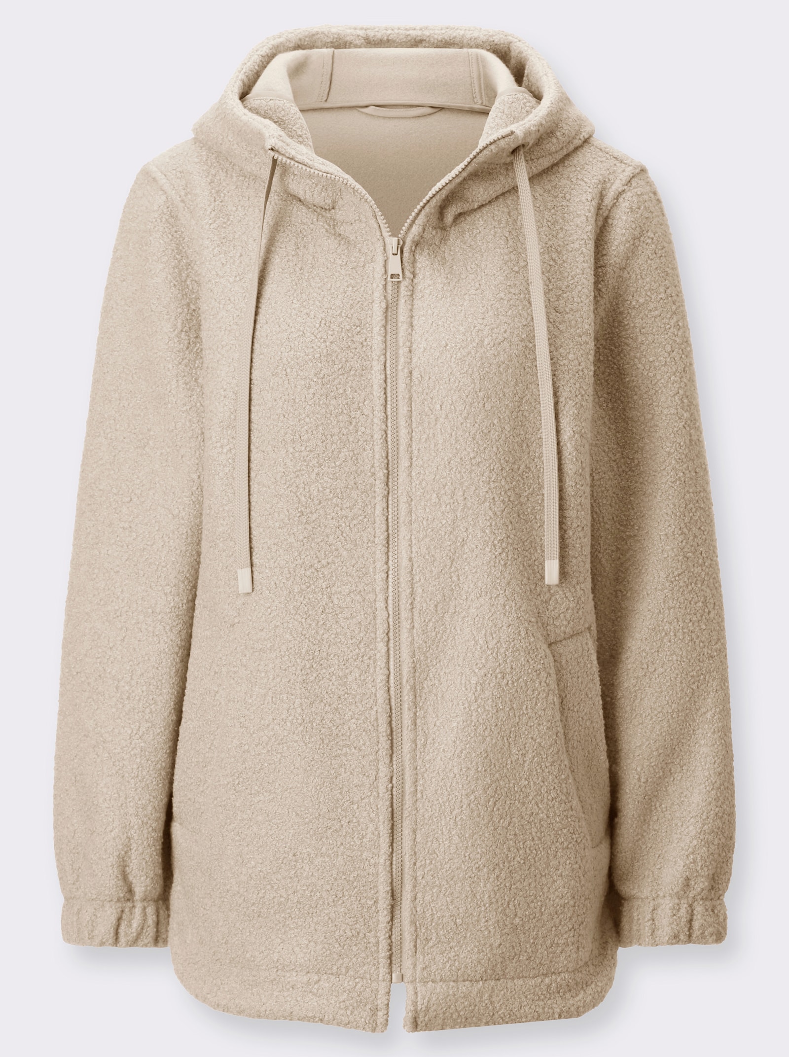 Boucléjacke mit schrägen Leistentaschen - sand