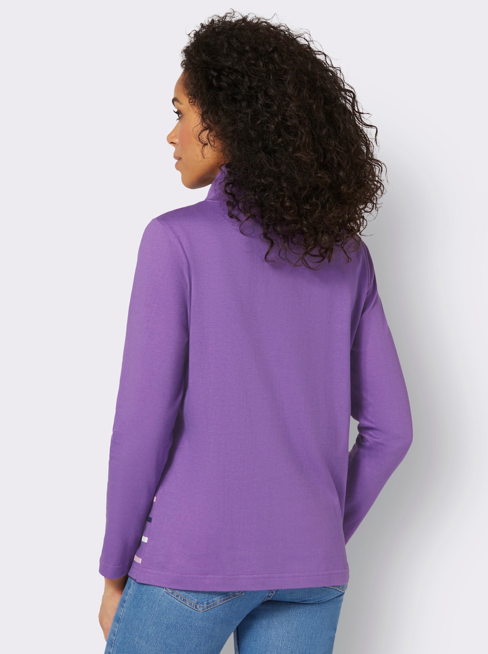 Tričko se stojáčkem a tunýlkem - lila-proužek