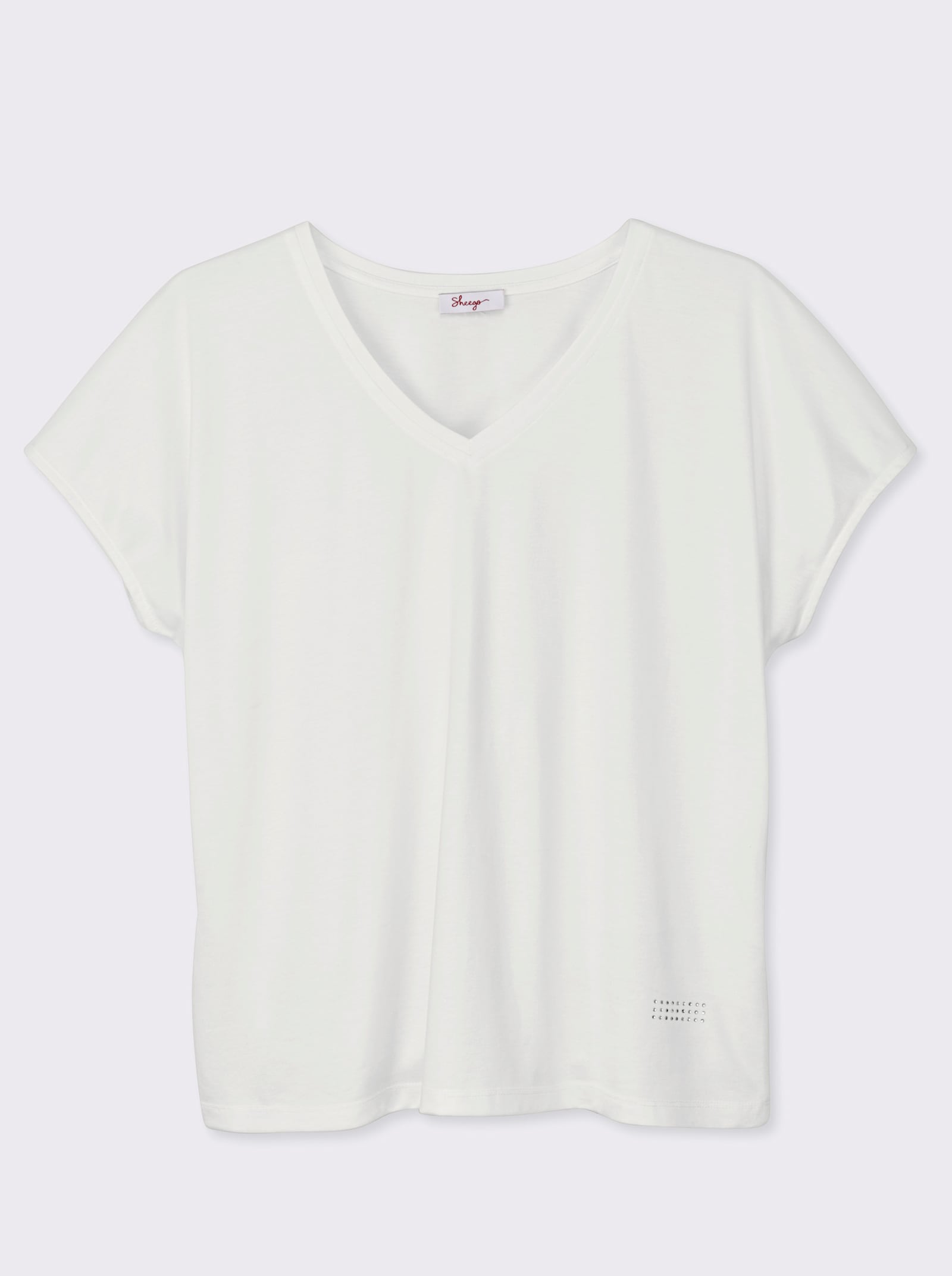 sheego Shirt met V-hals en strass-detail - wit