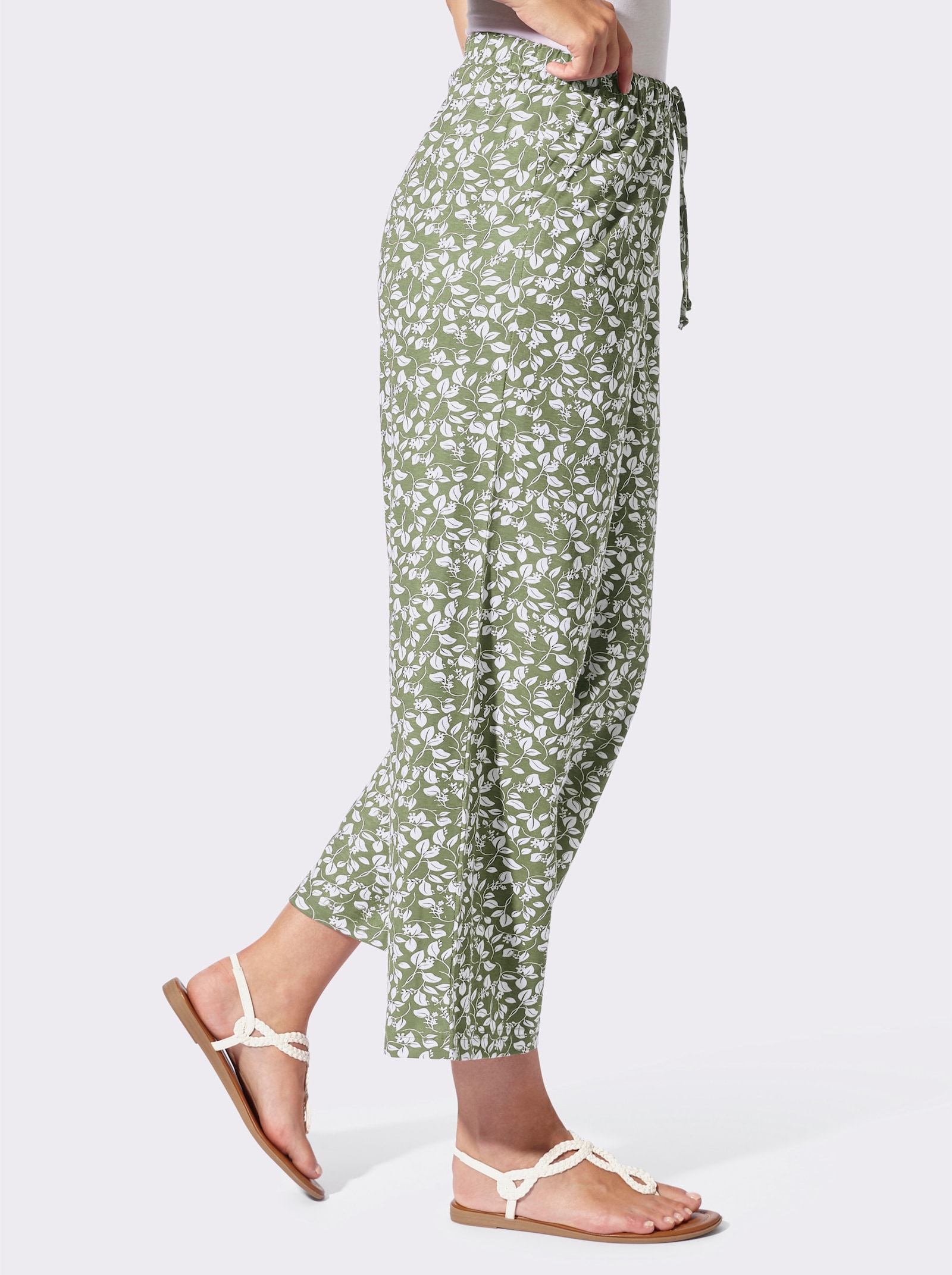 Schlupfhose mit Taschen - schilf-weiß-bedruckt