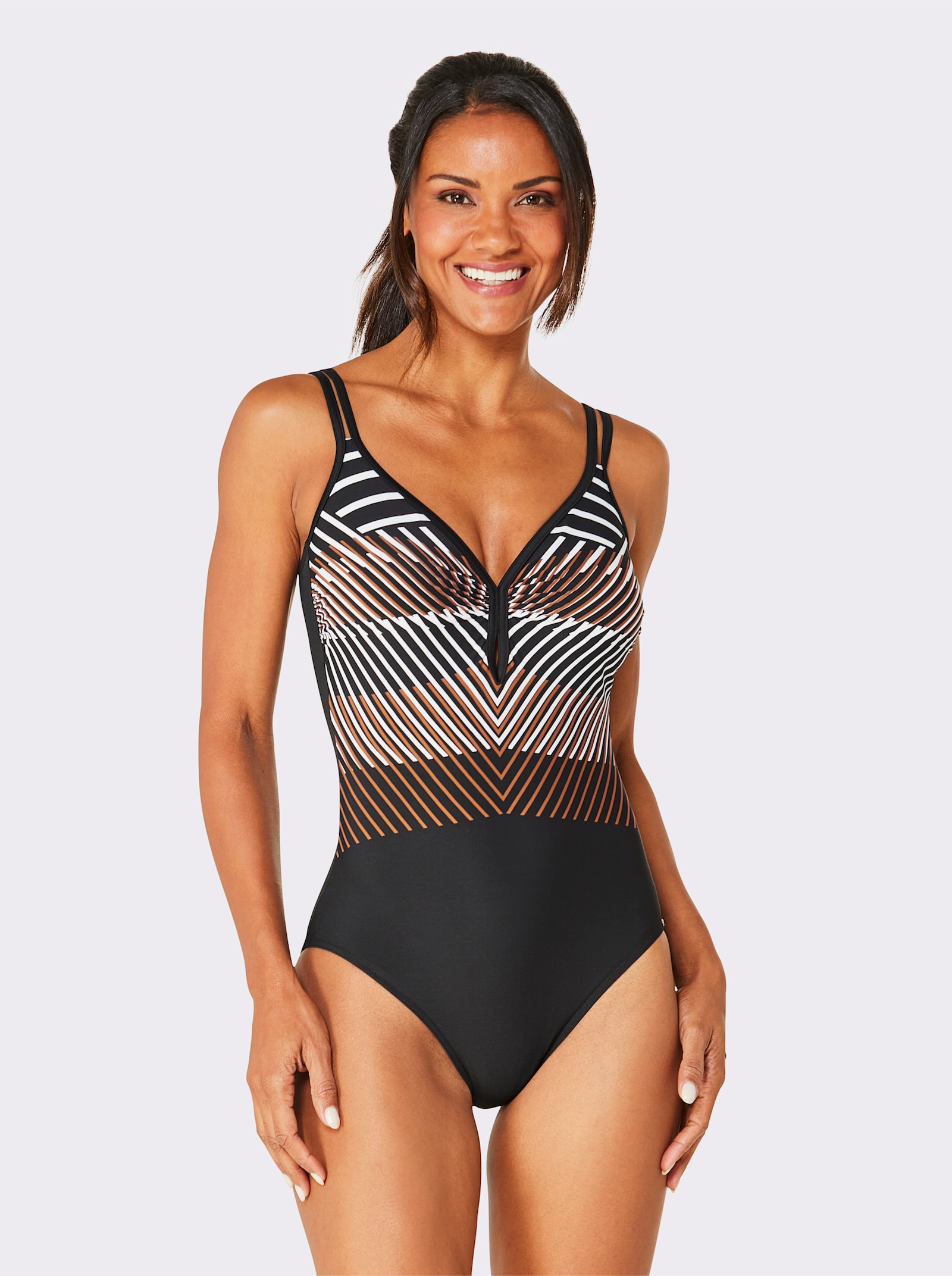 Sunflair Badeanzug im Grafik-Dessin - schwarz-braun-bedruckt