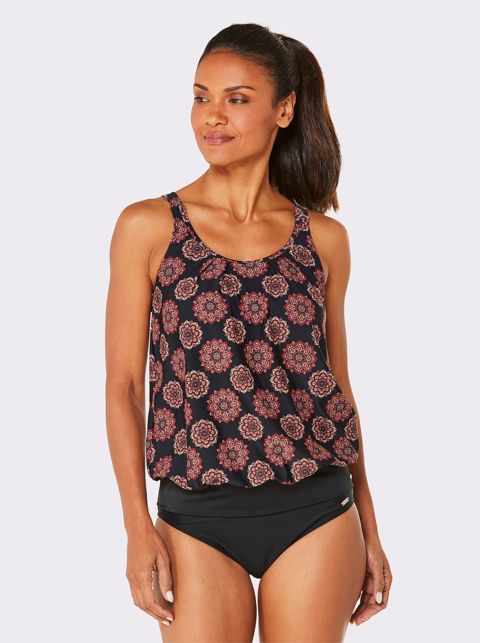feel good Tankini-Oberteil mit Mandala-Motiven - schwarz-rot-bedruckt