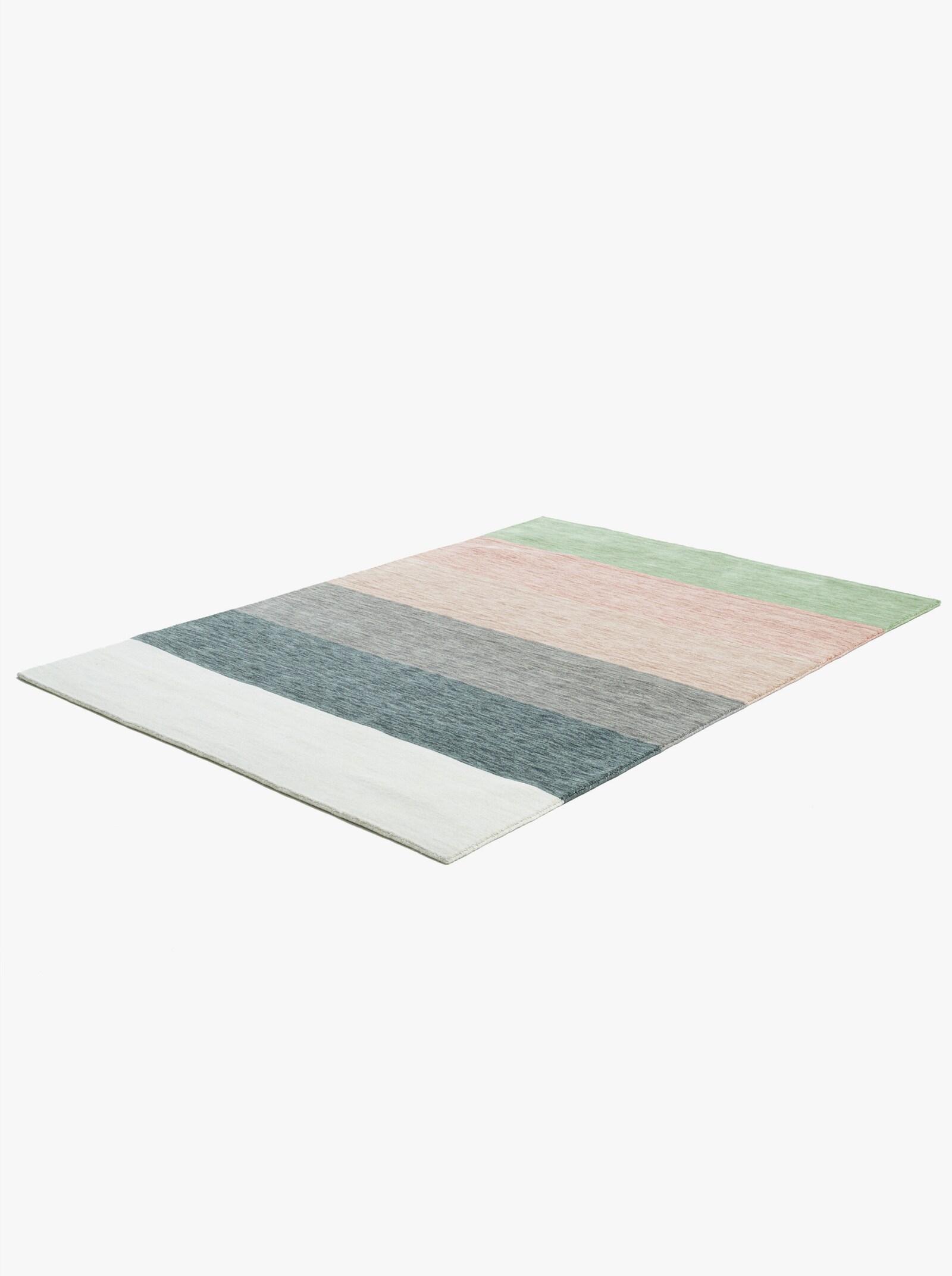 Theko Handwebteppich - grün-grau-gestreift