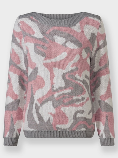 Jacquard-Pullover mit unifarbenen Abschlüssen - hortensie-steingrau-gemustert