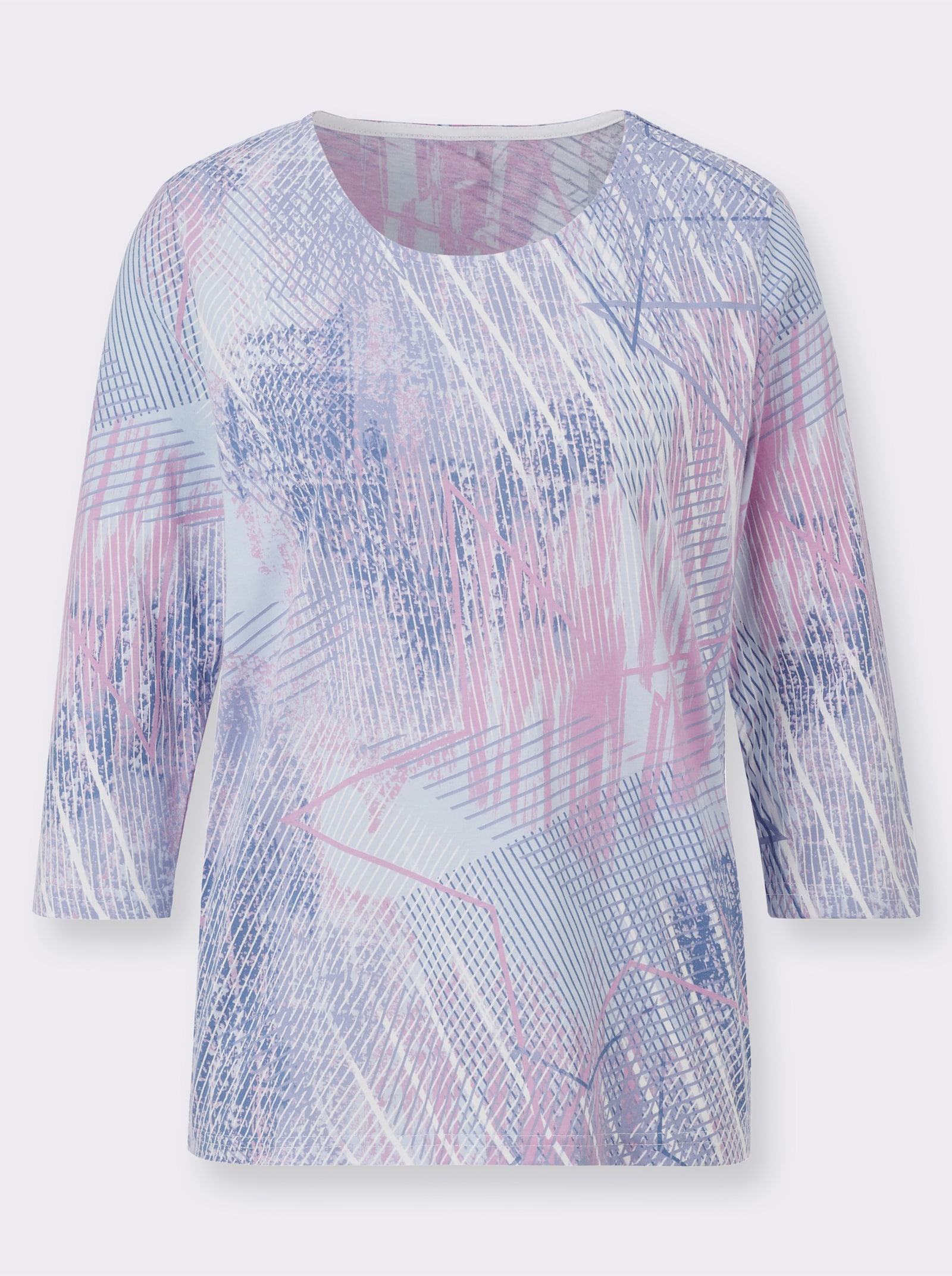 3/4-Arm-Shirt aus reiner Baumwolle - hellblau-jeansblau-bedruckt