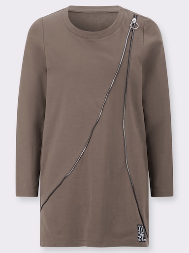 Longsweatshirt mit Zierreißverschluss - dunkeltaupe