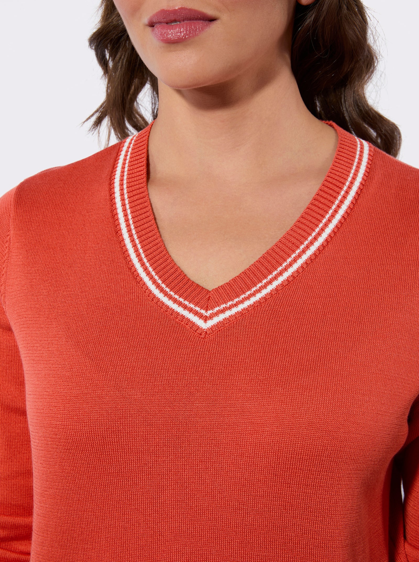 Baumwollpullover mit Kontraststreifen - terra