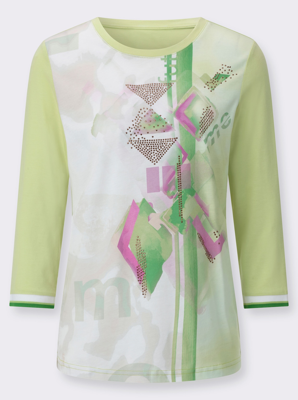 Rundhalsshirt - ecru-pistazie-bedruckt