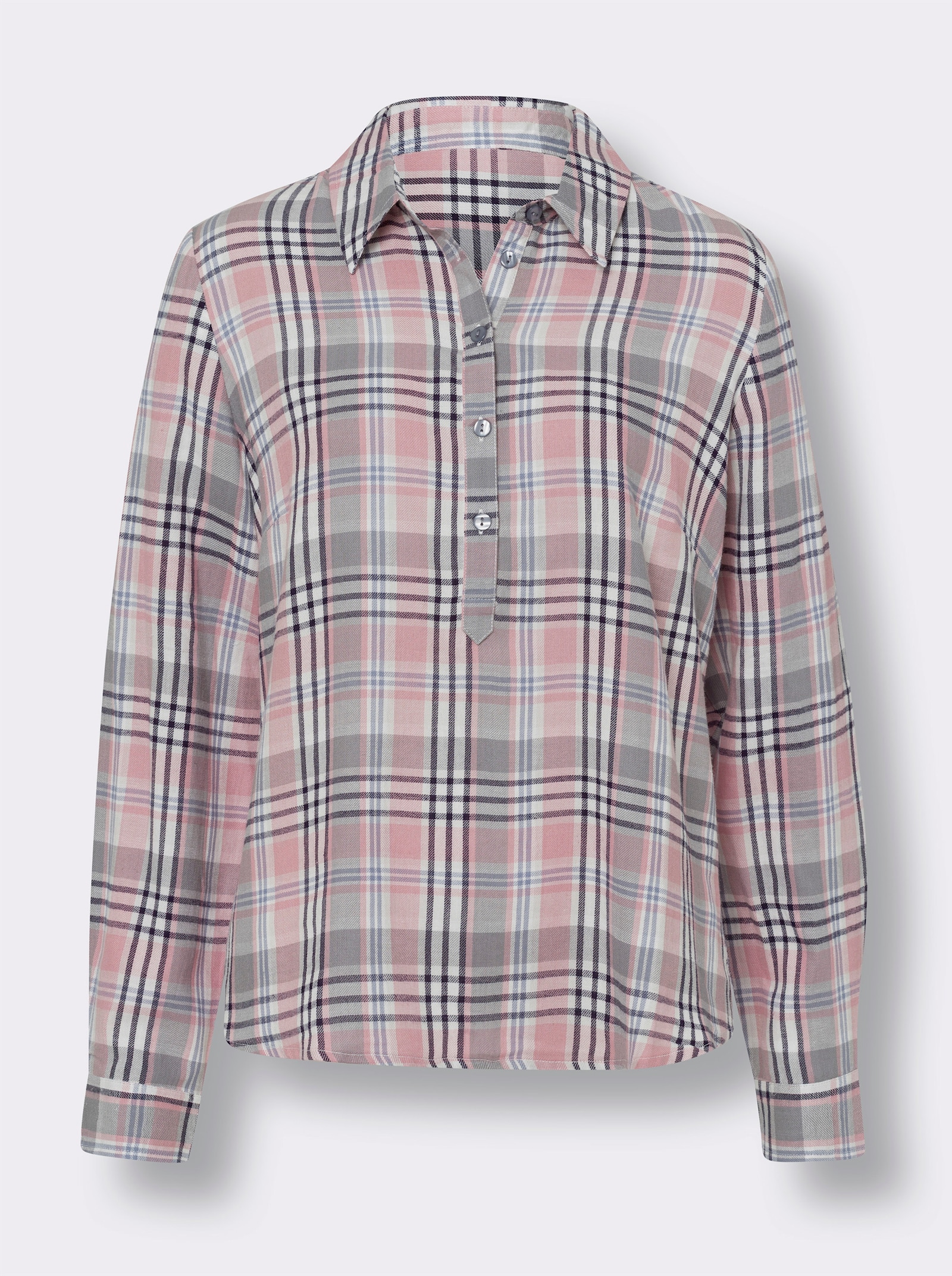 Kostkovaná halenka z měkkého flanelu - růženínová-ecru-kostka