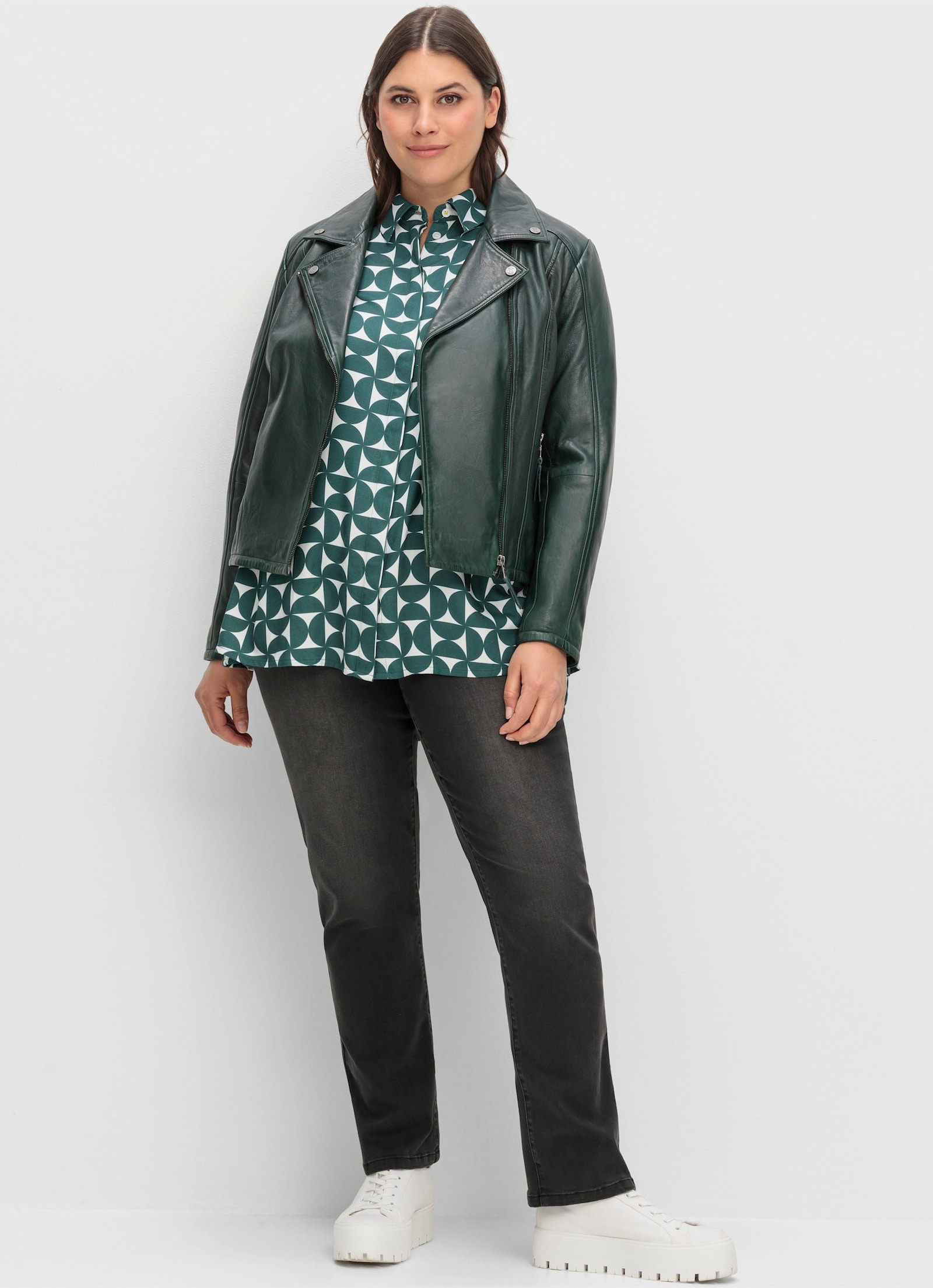 sheego Bikerjack van zacht lamsnappa - diepgroen