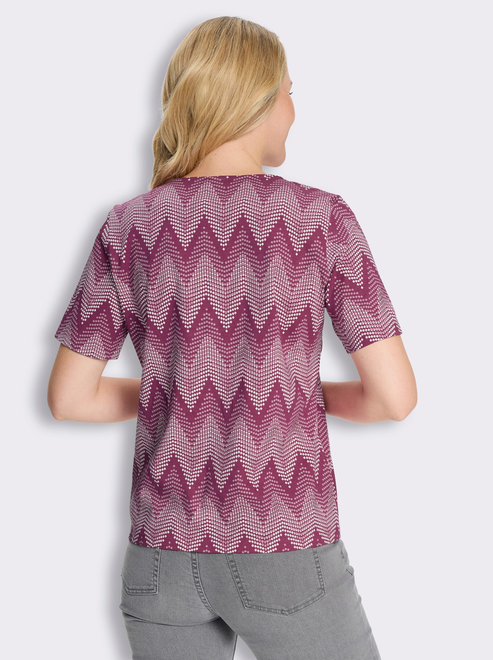 Rundhalsshirt mit Zickzack-Muster - malve-mauve-bedruckt
