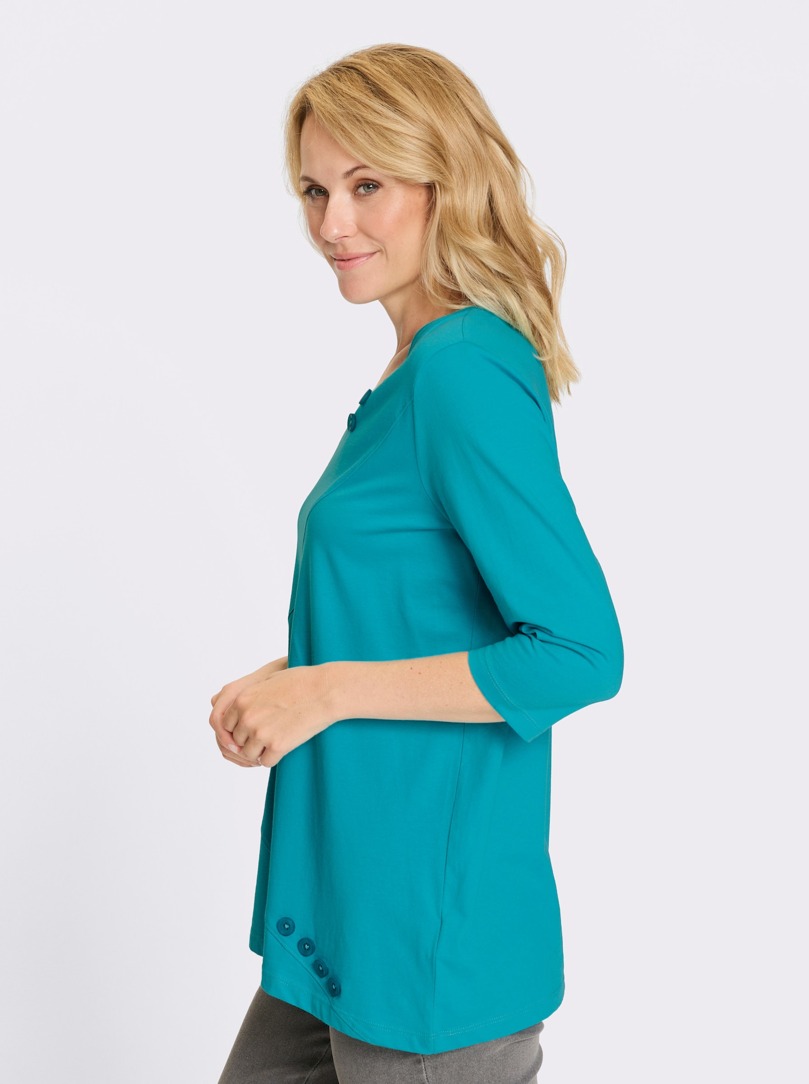 Longshirt mit asymmetrischem Saum - türkis
