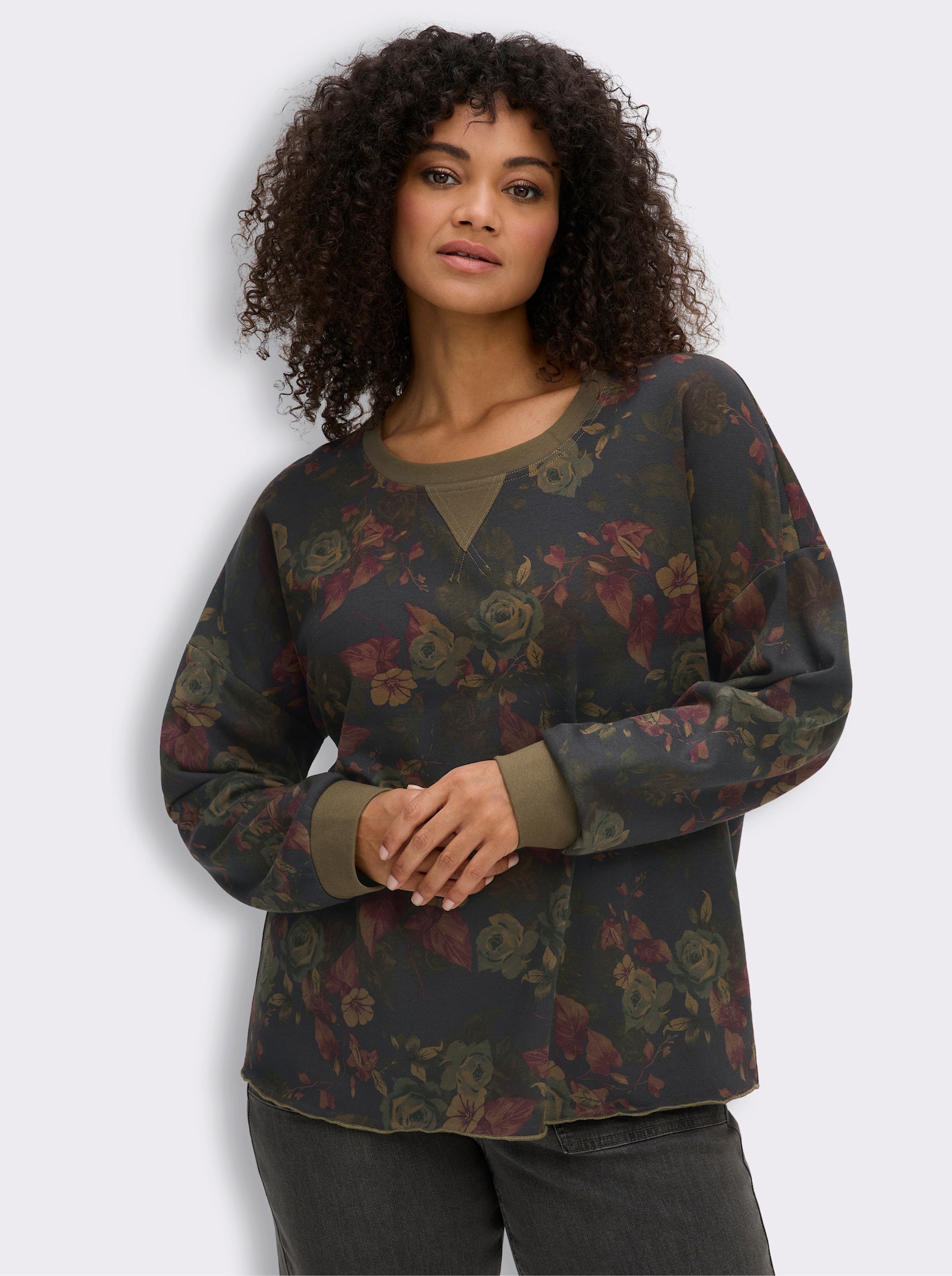 sheego by Joe Browns Sweatshirt mit floralem Print - graphit-burgund-gemustert