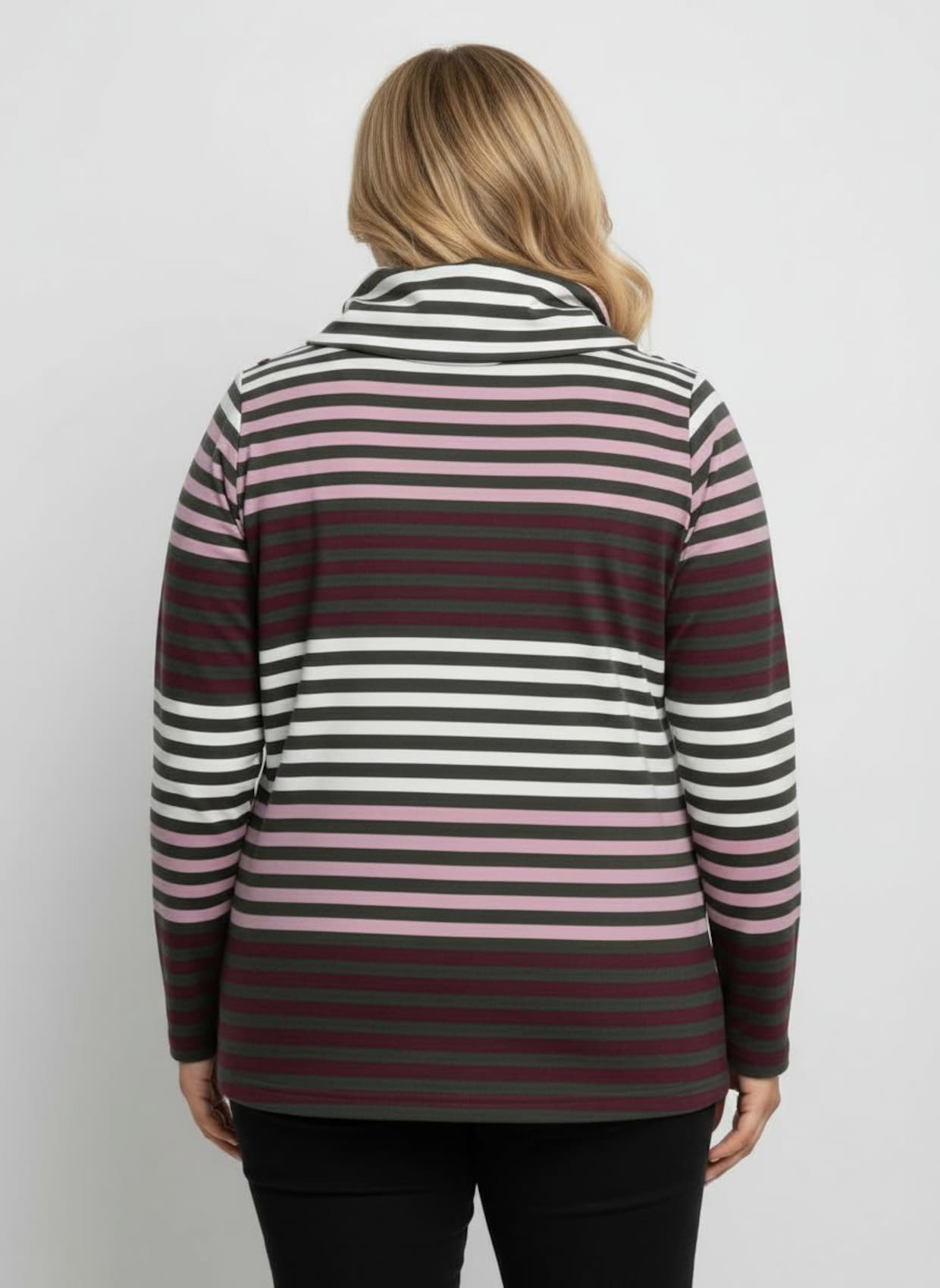 Rollkragenshirt im Streifenmuster - burgund-mauve-geringelt