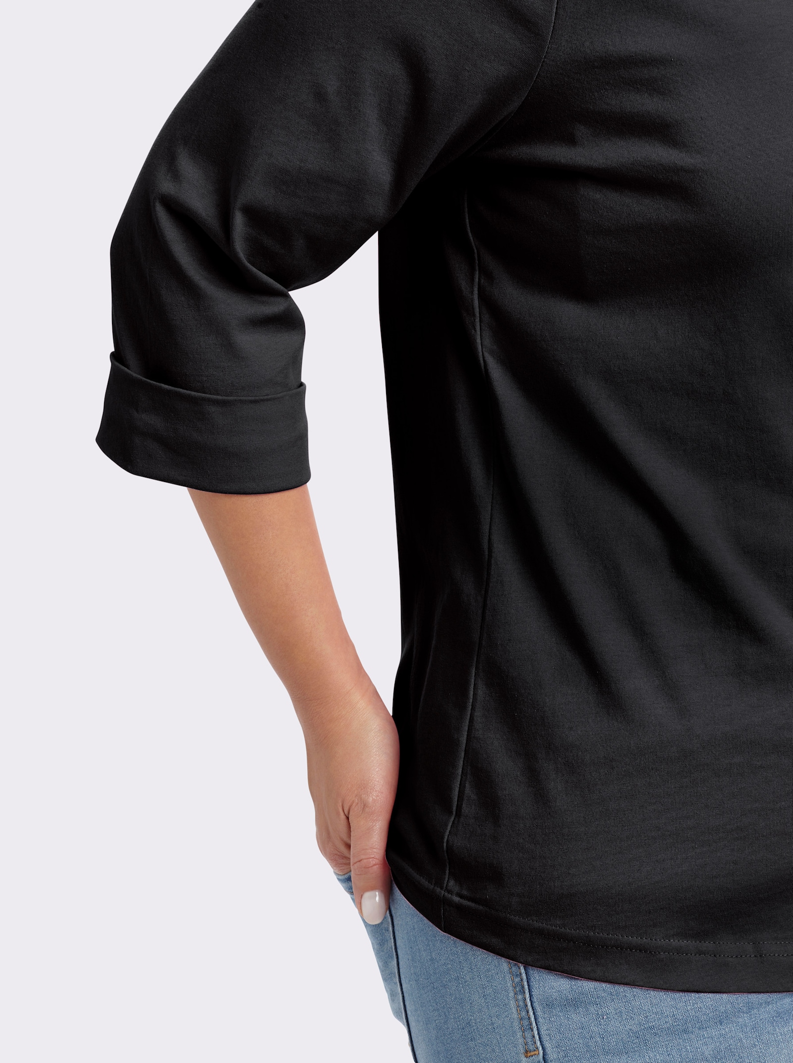 Rundhalsshirt mit 3/4-langen Ärmeln - schwarz