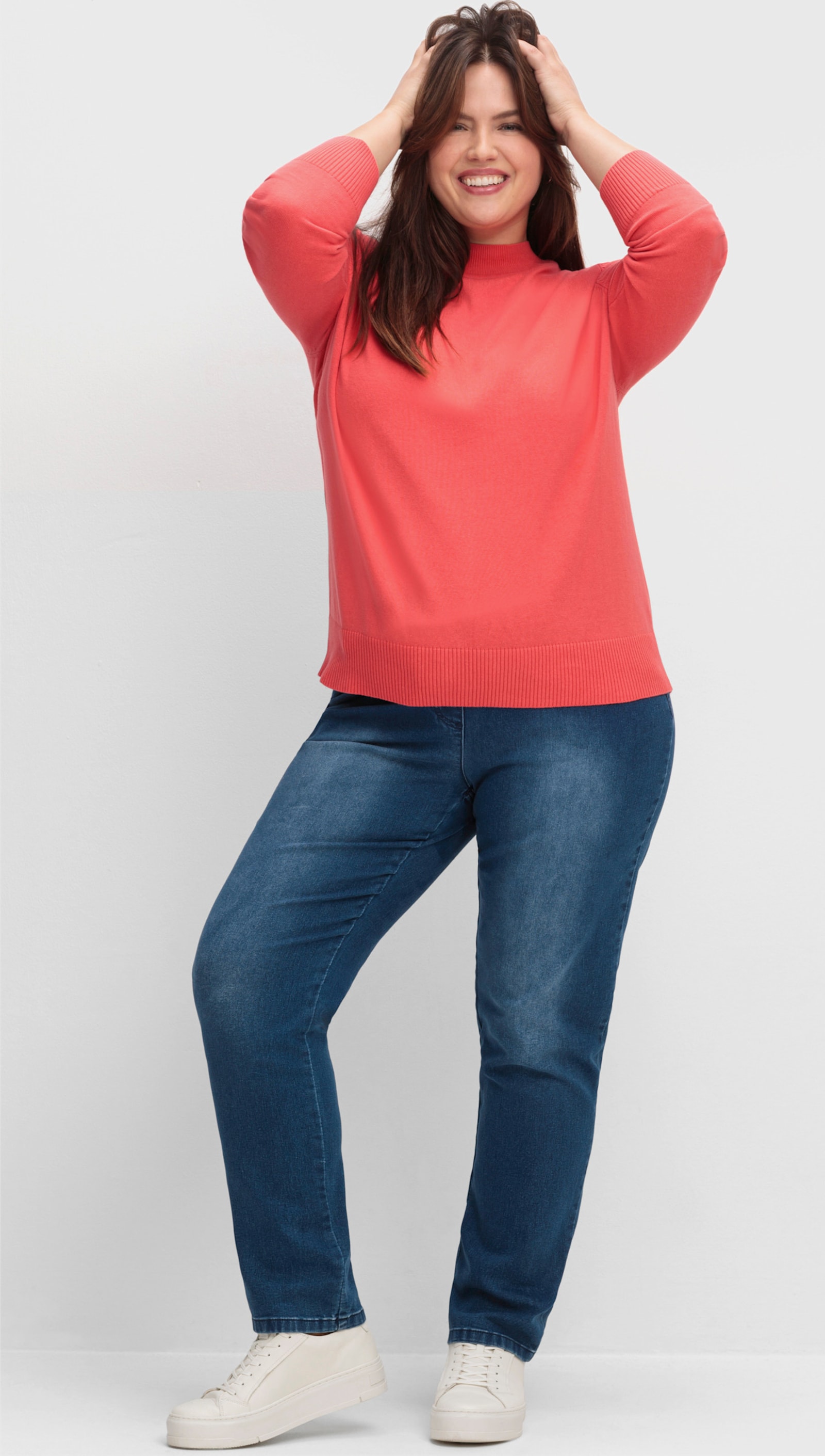 Strickpullover mit geripptem Stehkragen - hummer