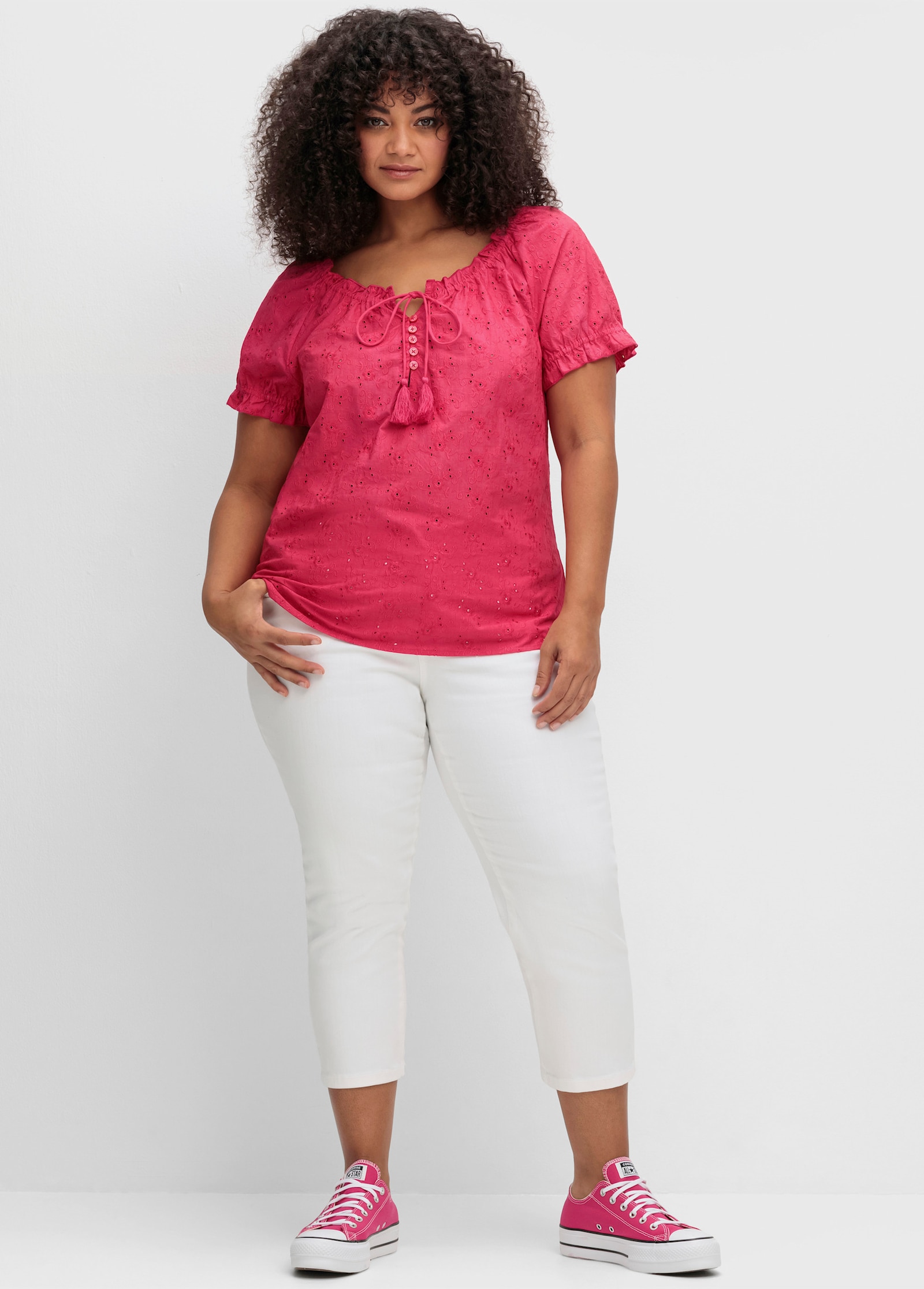 sheego by Joe Browns Tunika mit Lochstickerei - pink