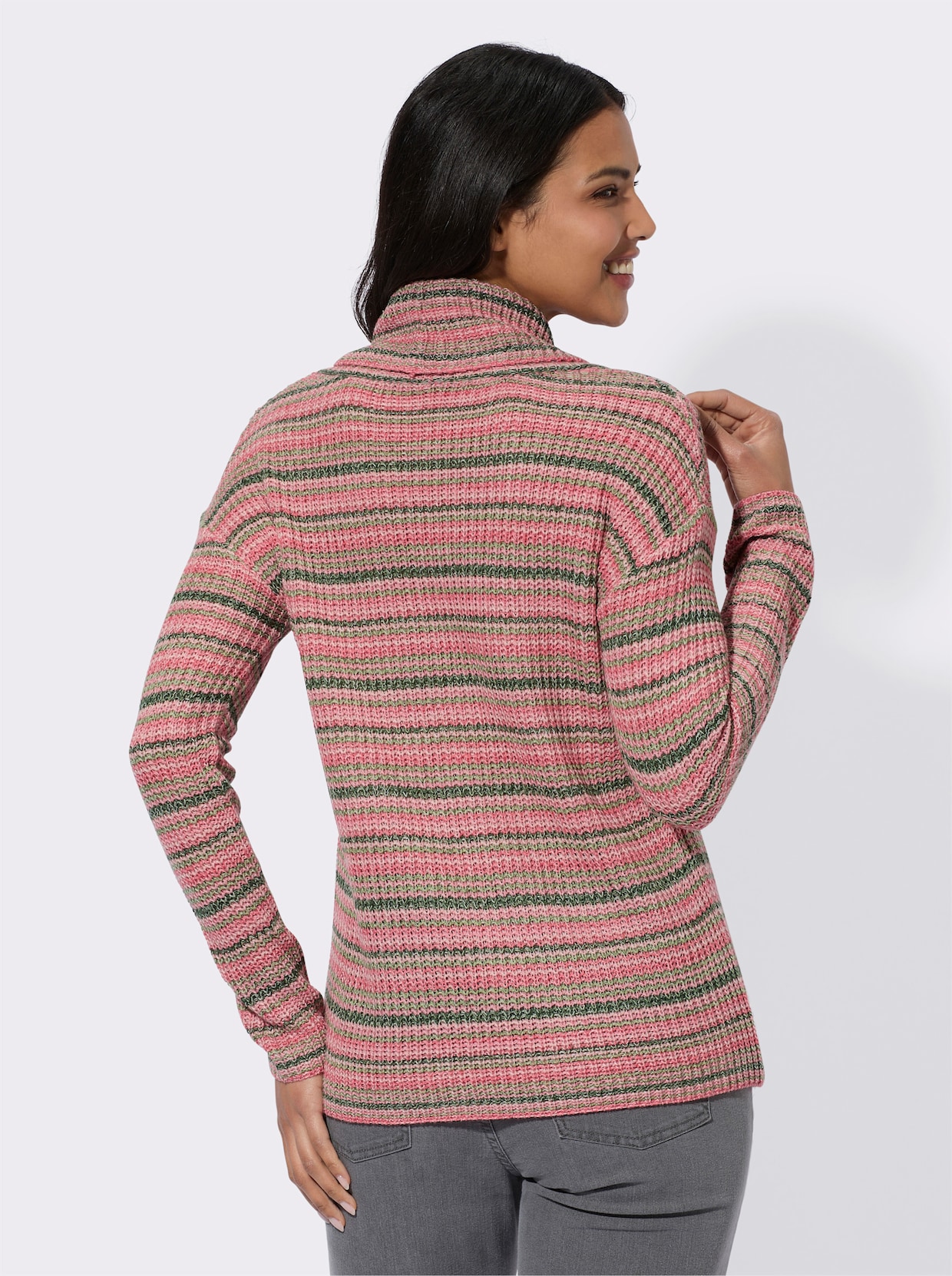 Rolkraagtrui - flamingo/poudre gestreept