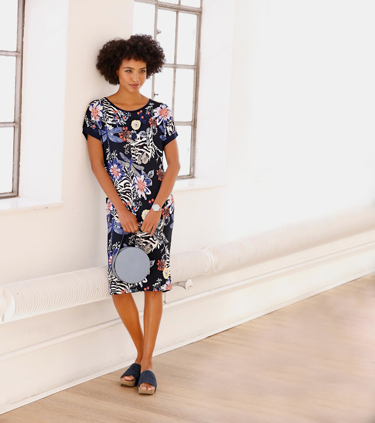 Linea Tesini Druck-Kleid - blau-bunt