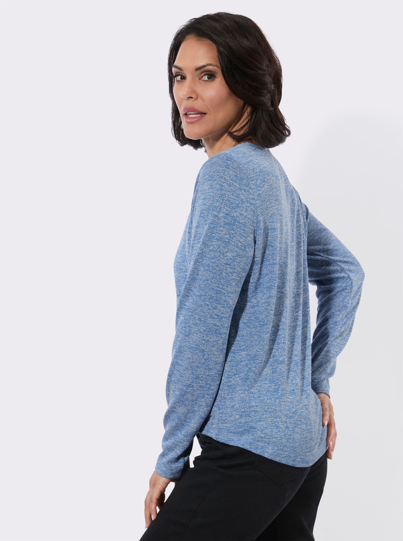 Rundhalsshirt in Melange-Qualität - mittelblau-meliert