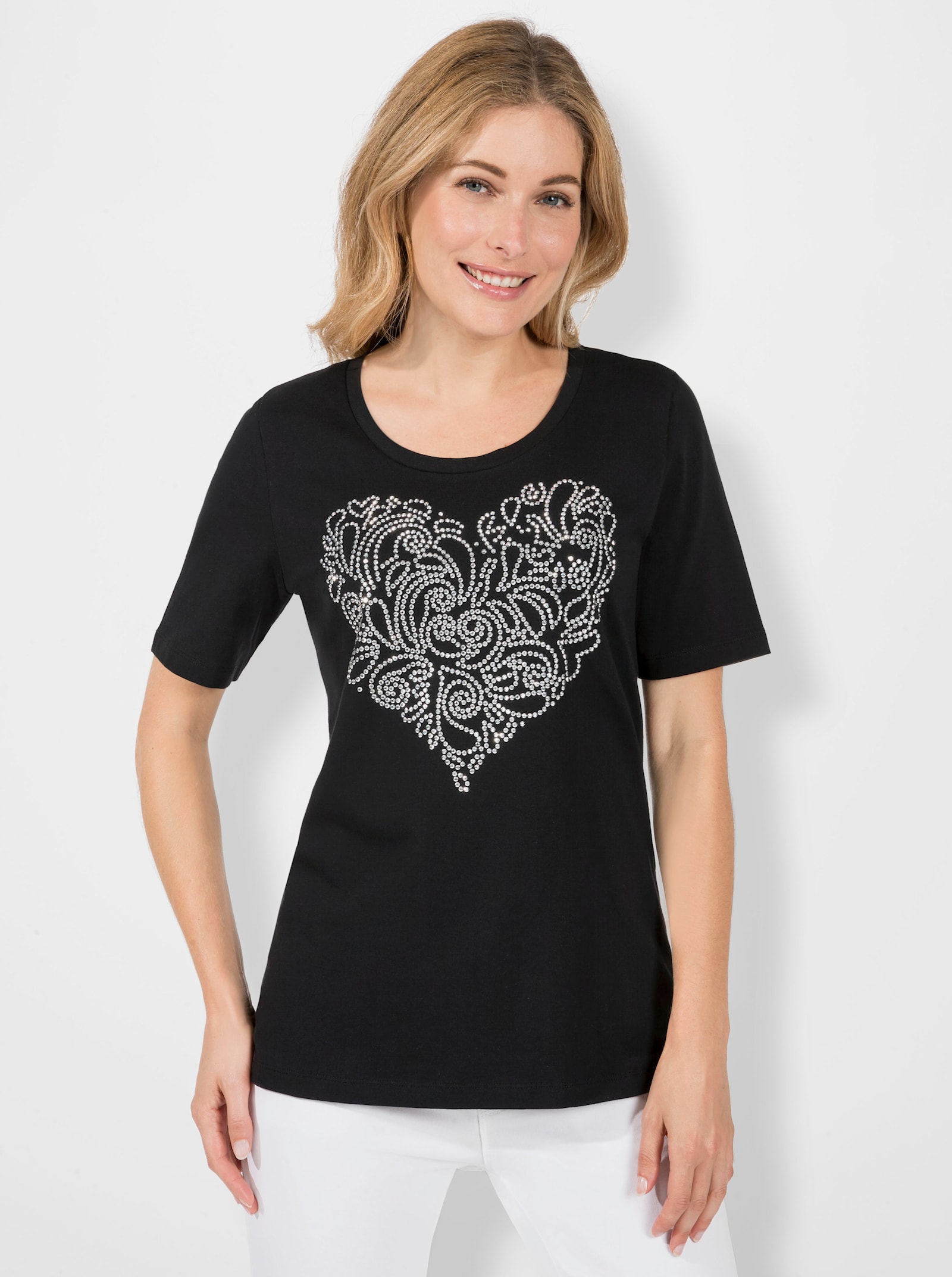 Shirt met korte mouwen en paillettenversiering - zwart