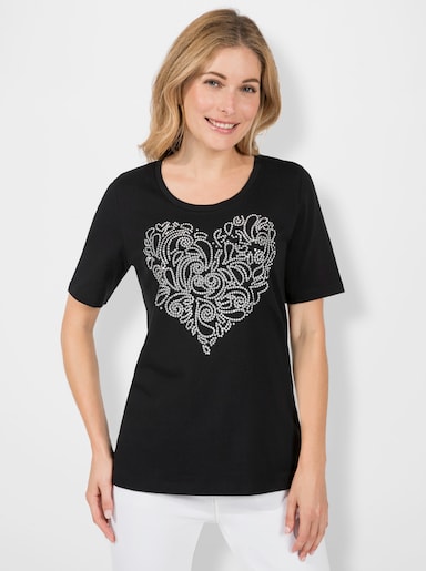 Kurzarmshirt mit Metallplättchen-Verzierung - schwarz