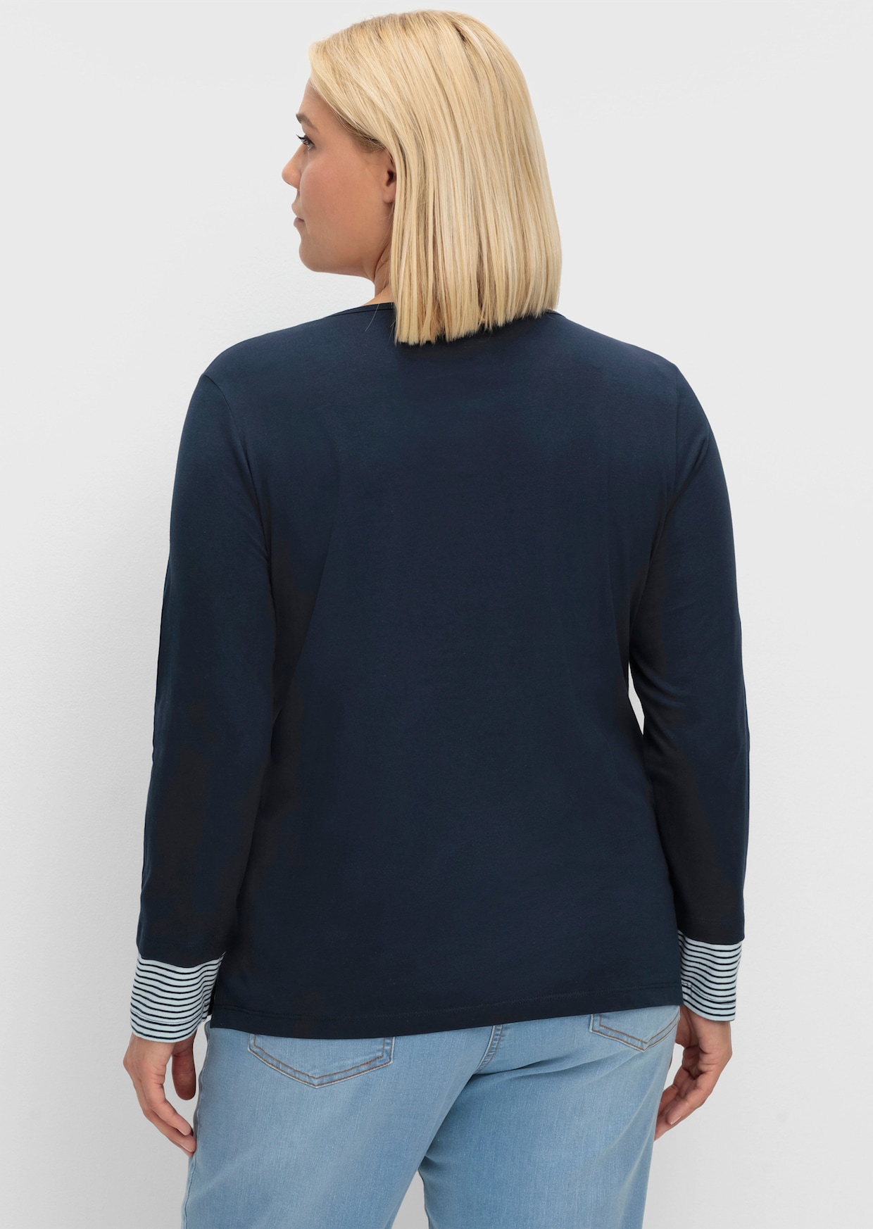 Langarmshirt mit garngefärbten Streifen - marine