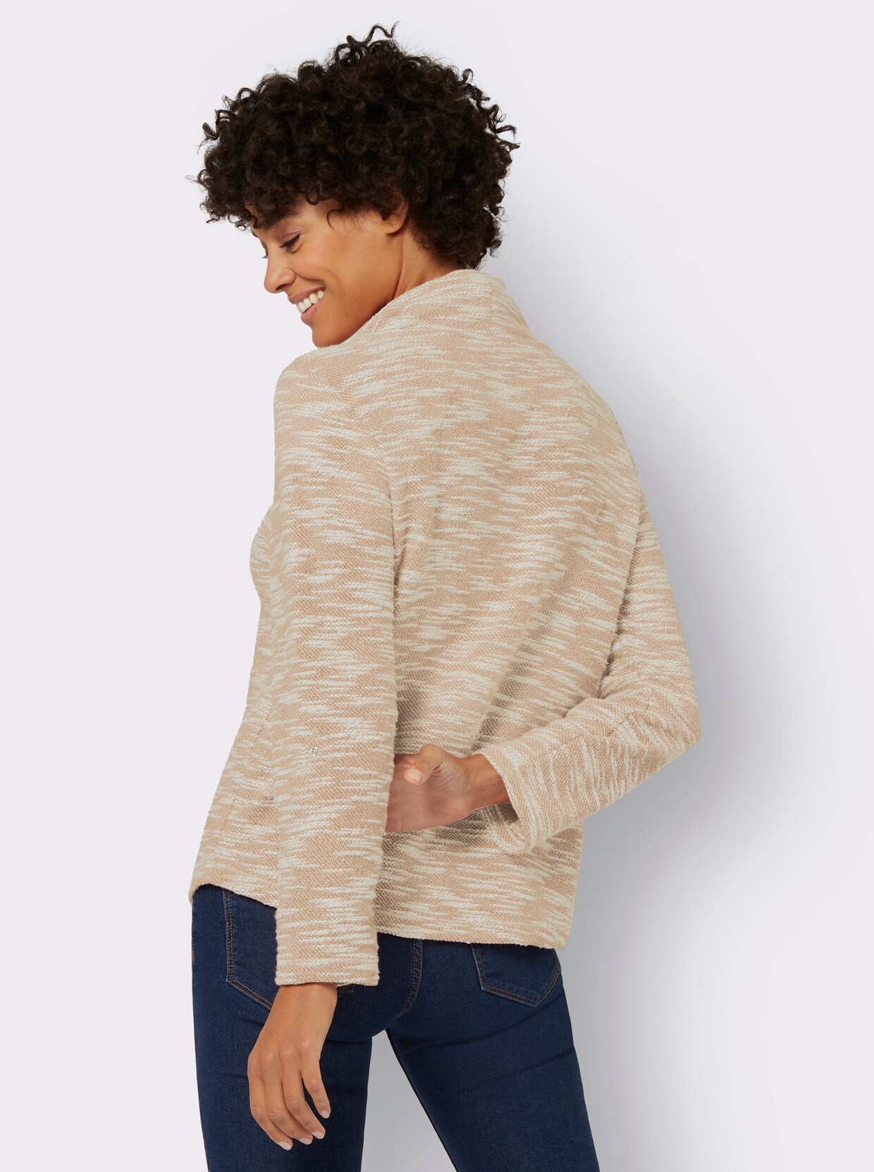 Shirt met rolkraag - camel/wit gemêleerd