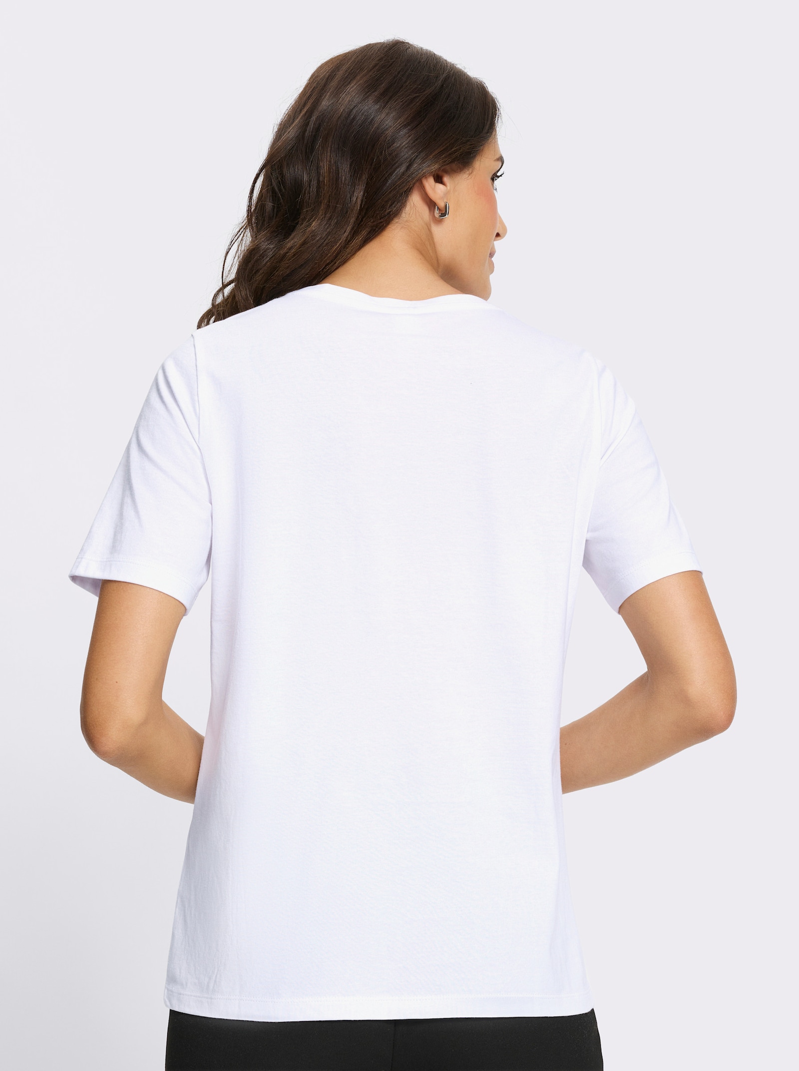 Rundhalsshirt mit Blüten-Lochstickerei - weiß