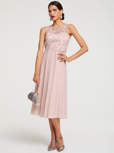 heine Cocktailkleid mit Blütenstickerei, ärmellos - puder