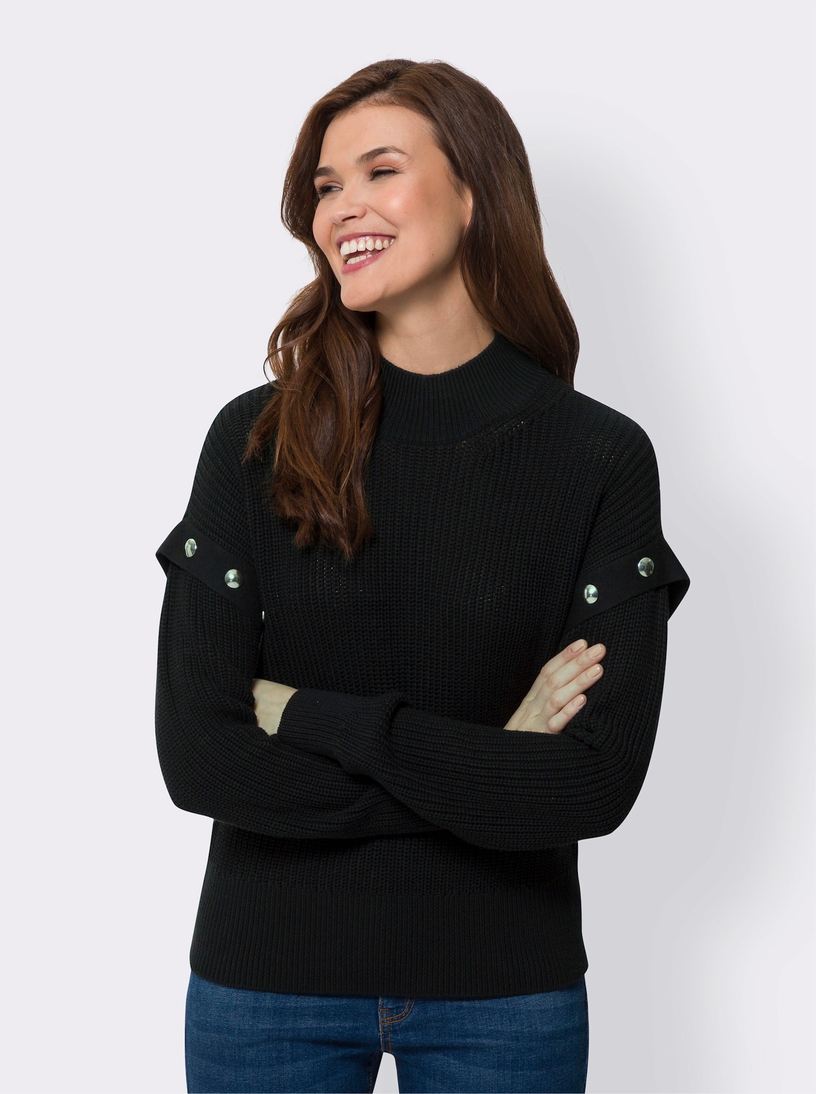 heine Pull à col montant en grosses mailles - noir