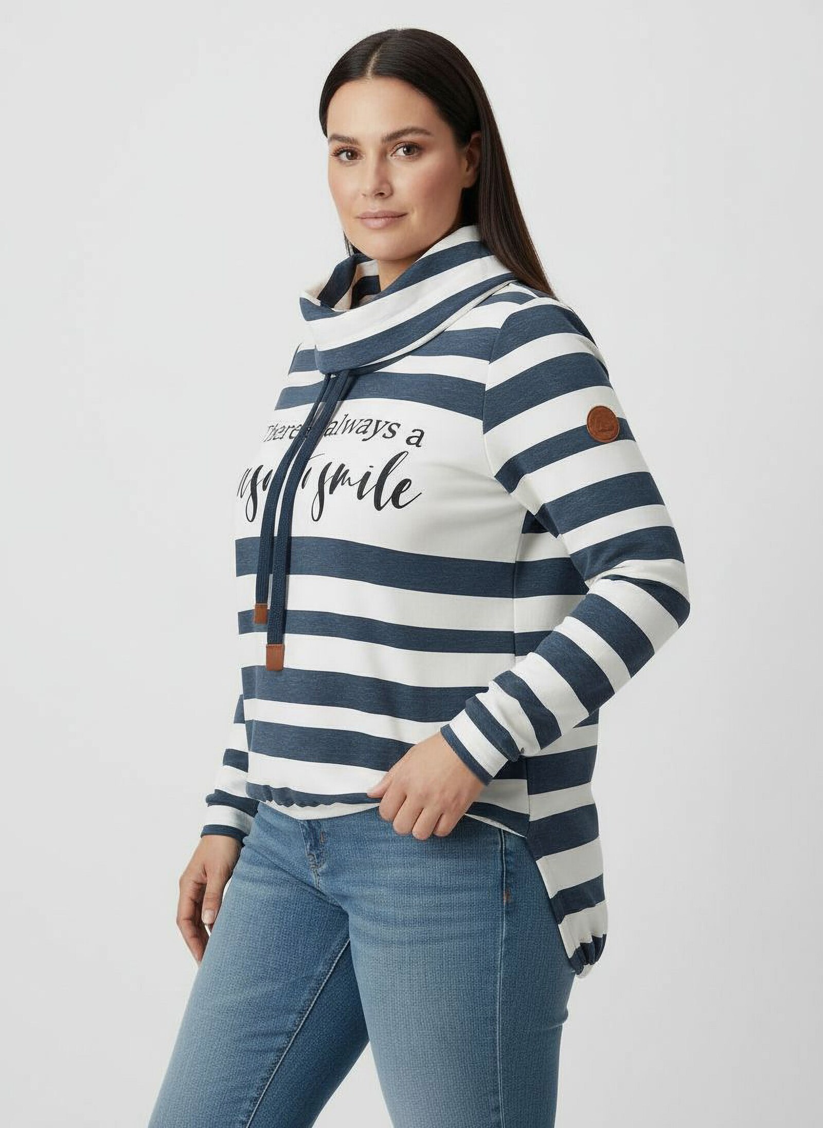 Sweatshirt mit elastischem Saum - dunkelblau-ecru-geringelt