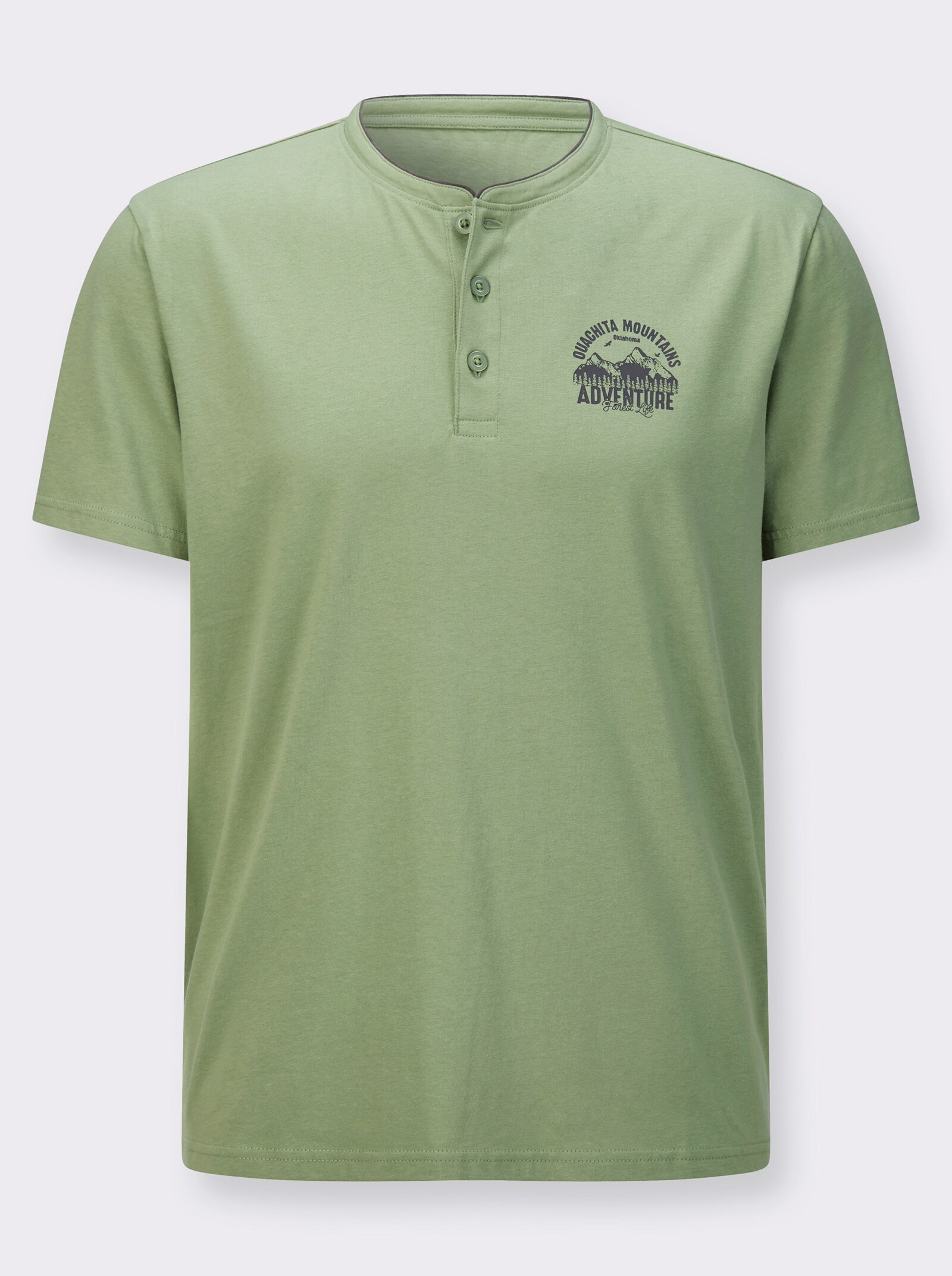 Henleyshirt mit kleinem Druck-Motiv - eucalyptus