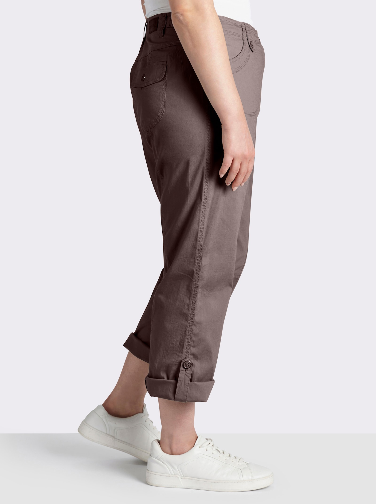 Baumwollhose mit krempelbaren Beinen - dunkeltaupe