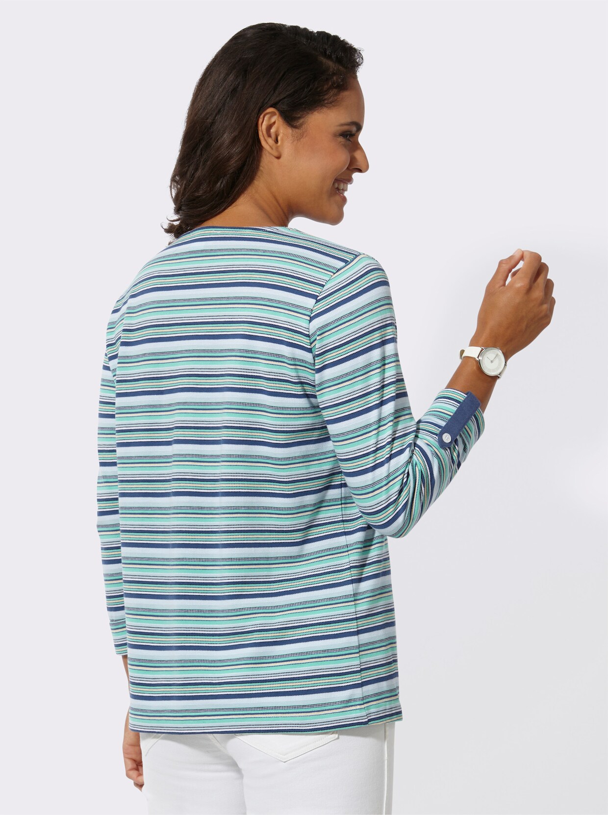 Shirt met 3/4-mouw - jeansblauw/blauwgroen gestreept