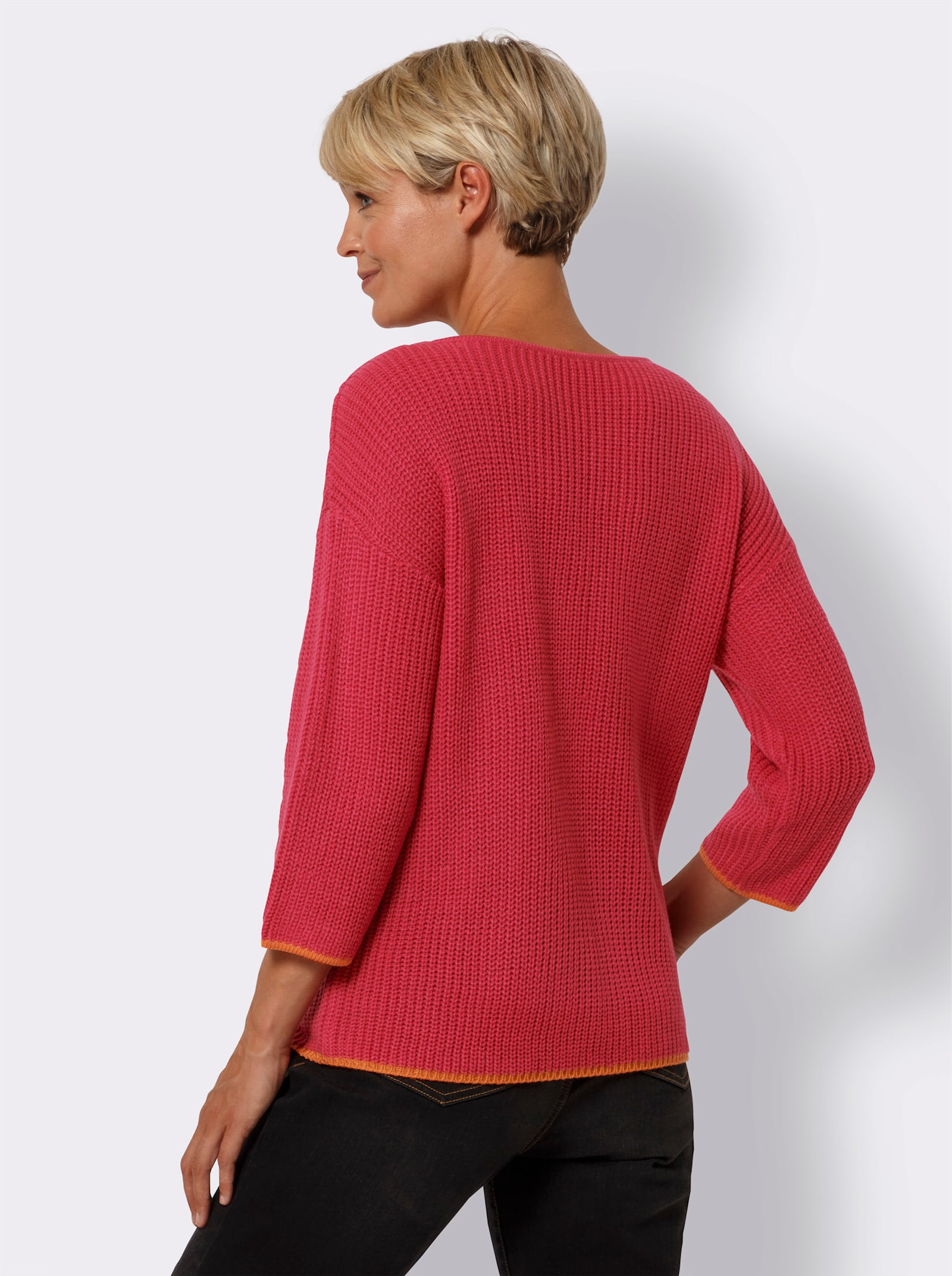Pullover met lange mouwen en gekleurde randen - pink