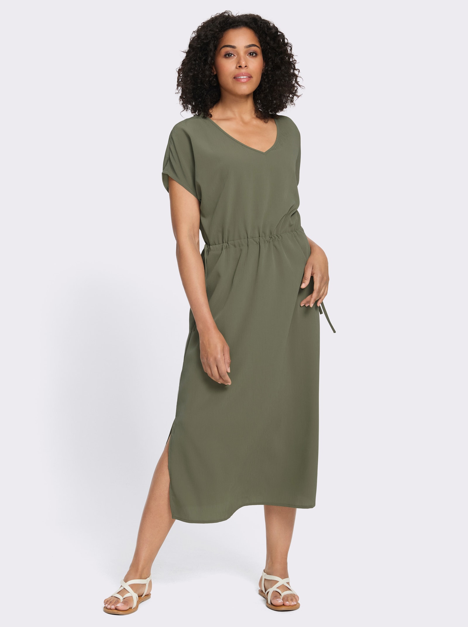 Sommerkleid mit Tunnelzug in der Taille - khaki