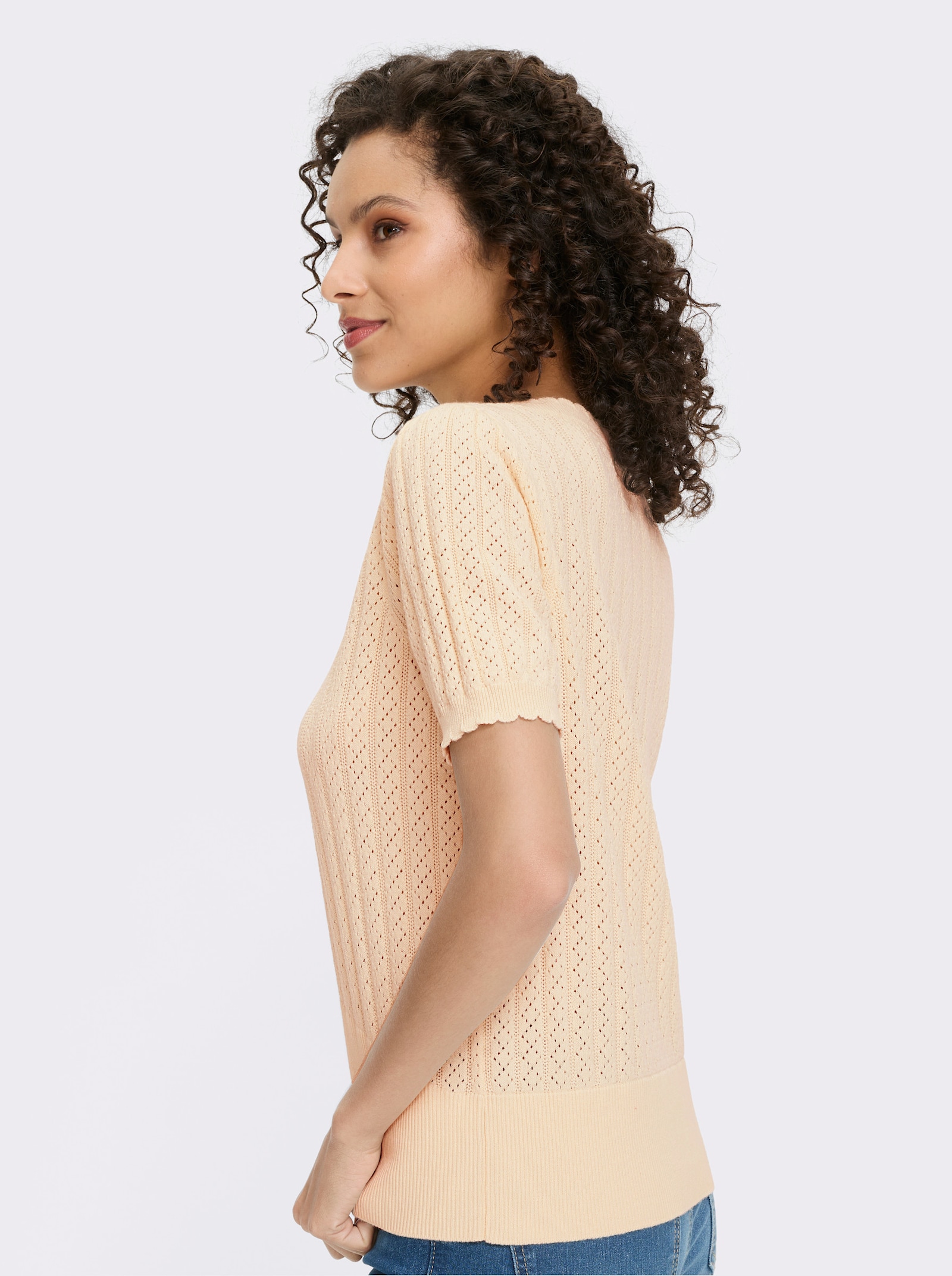 heine Pull à manches courtes avec motif ajouré - couleur ivoire