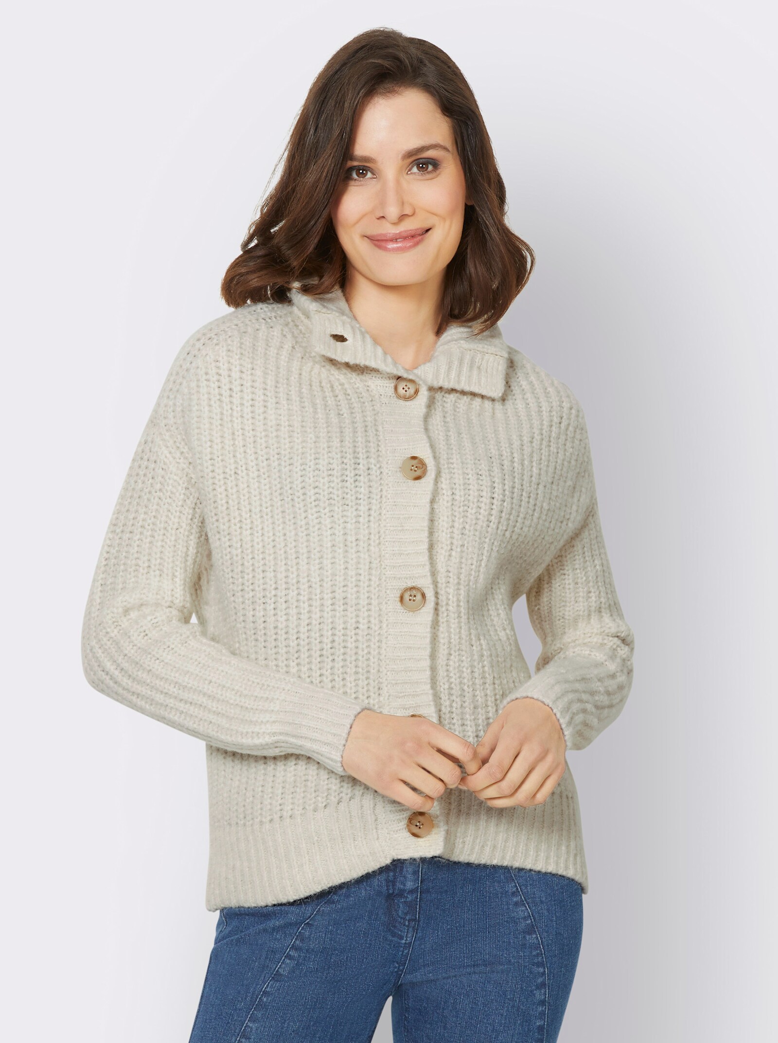 heine Strickjacke mit variablem Kragen - champagner-meliert