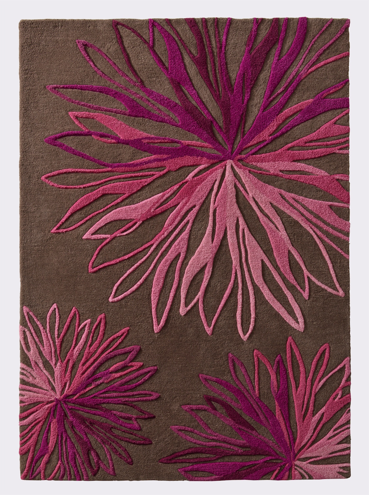 heine home Hoogpolig tapijt - taupe/bessenrood gedessineerd