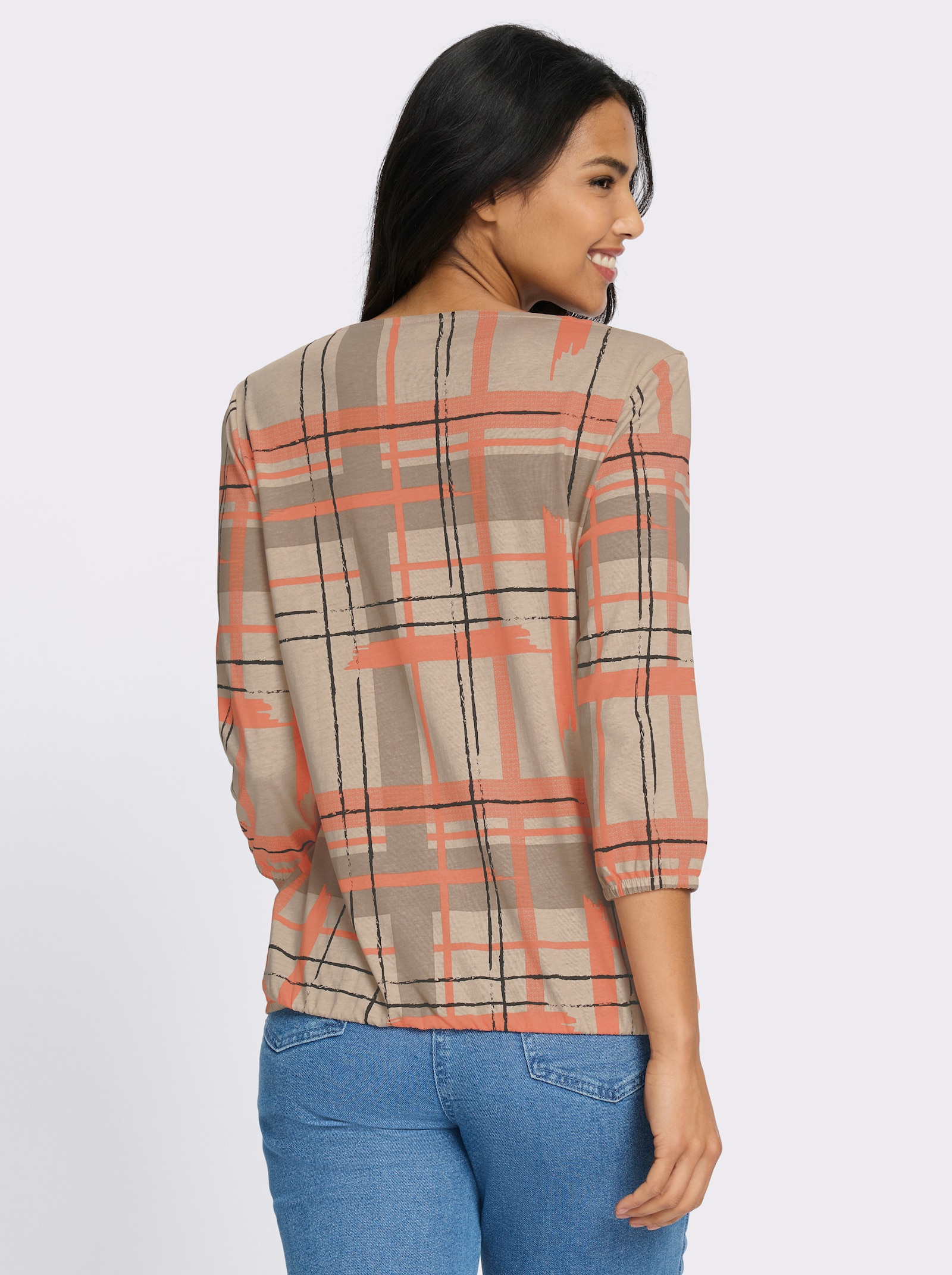 3/4-Arm-Shirt mit grafischem Allover-Druck - sand-papaya-bedruckt