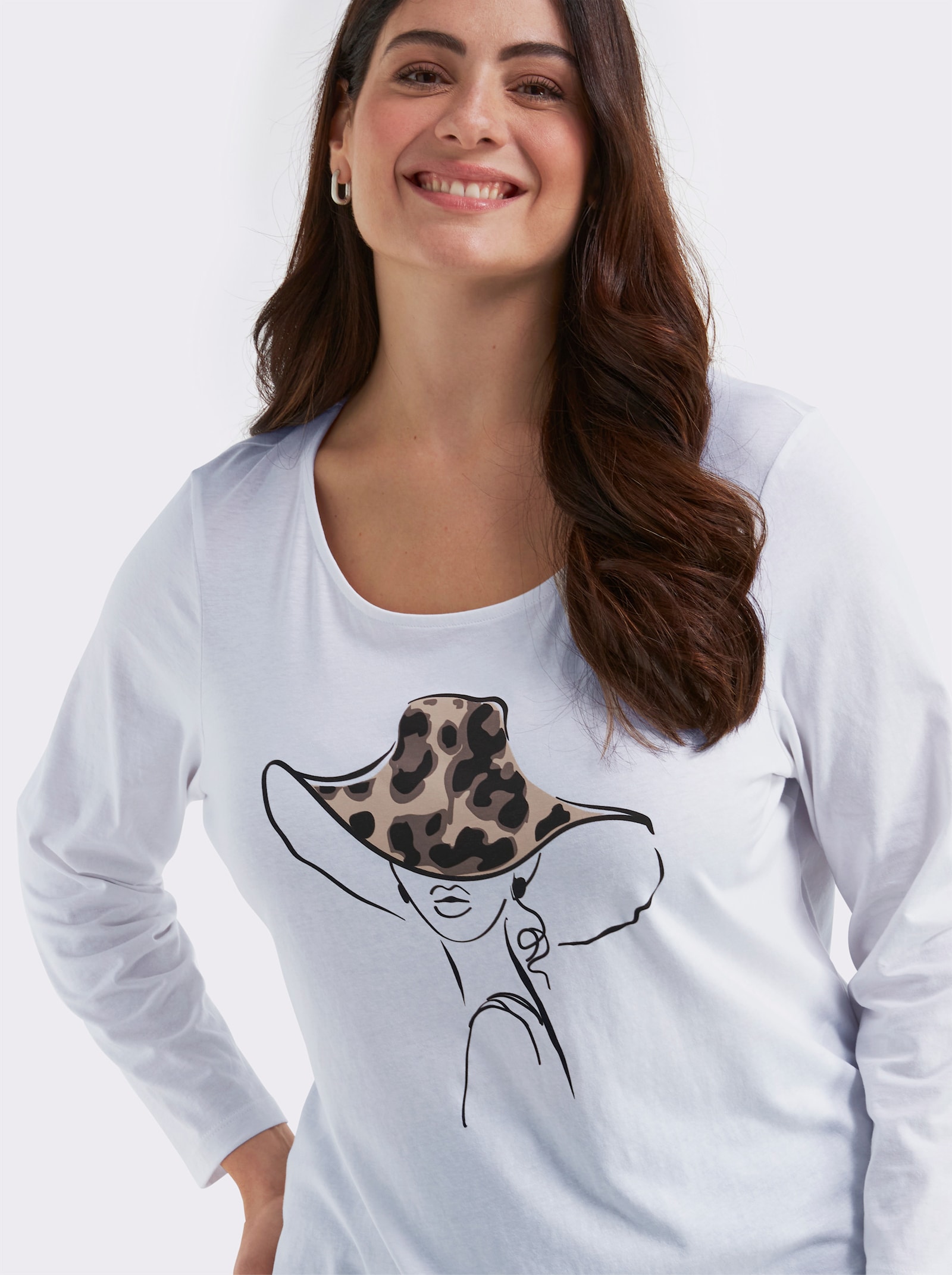 Langarmshirt mit Druck vorne - ecru