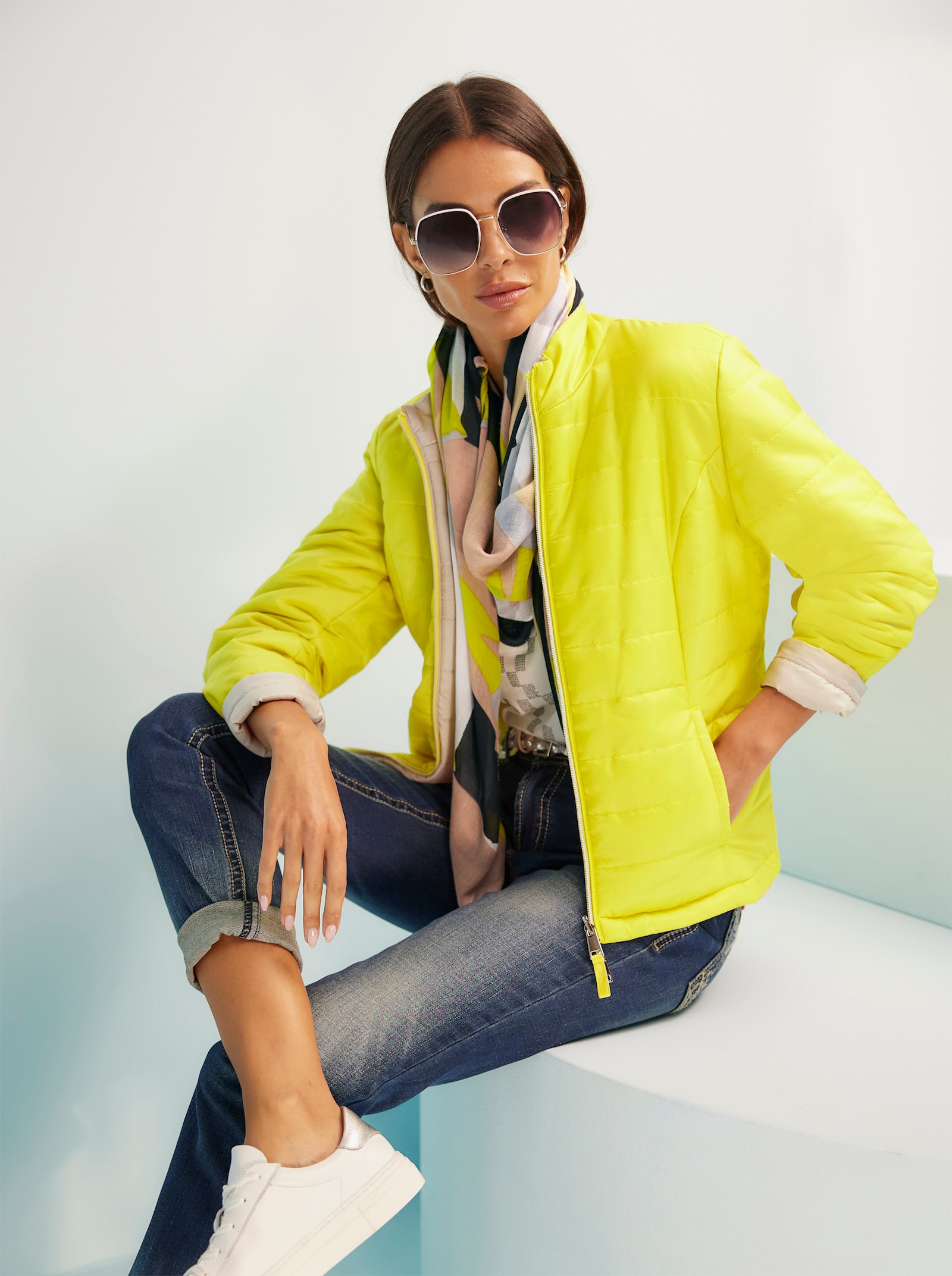 heine Keerbaar jack met wattering - limoen/lichtgrijs